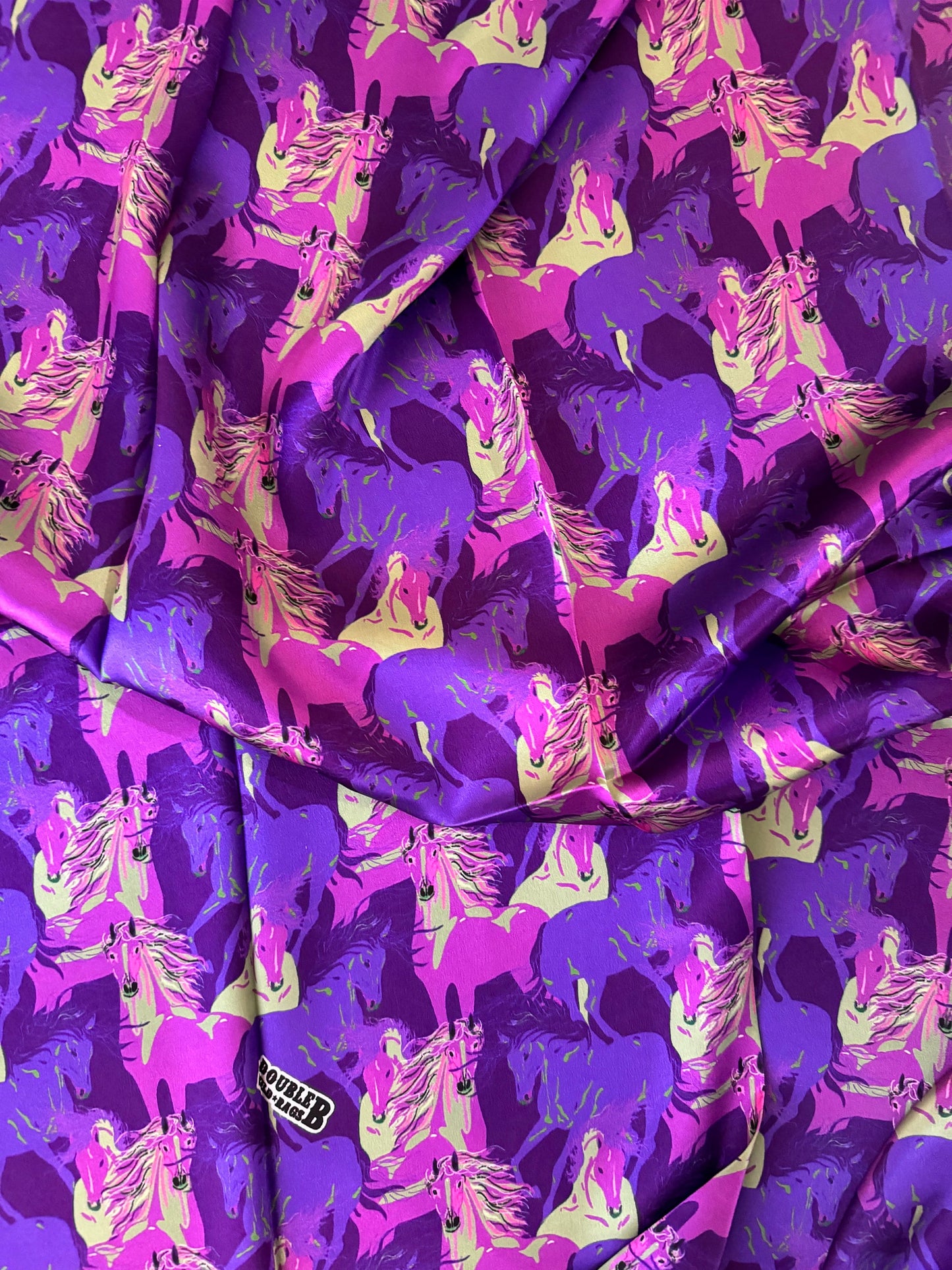 Silk Wild Rag Purple and Green Running Horse print by Double B Wild Rags