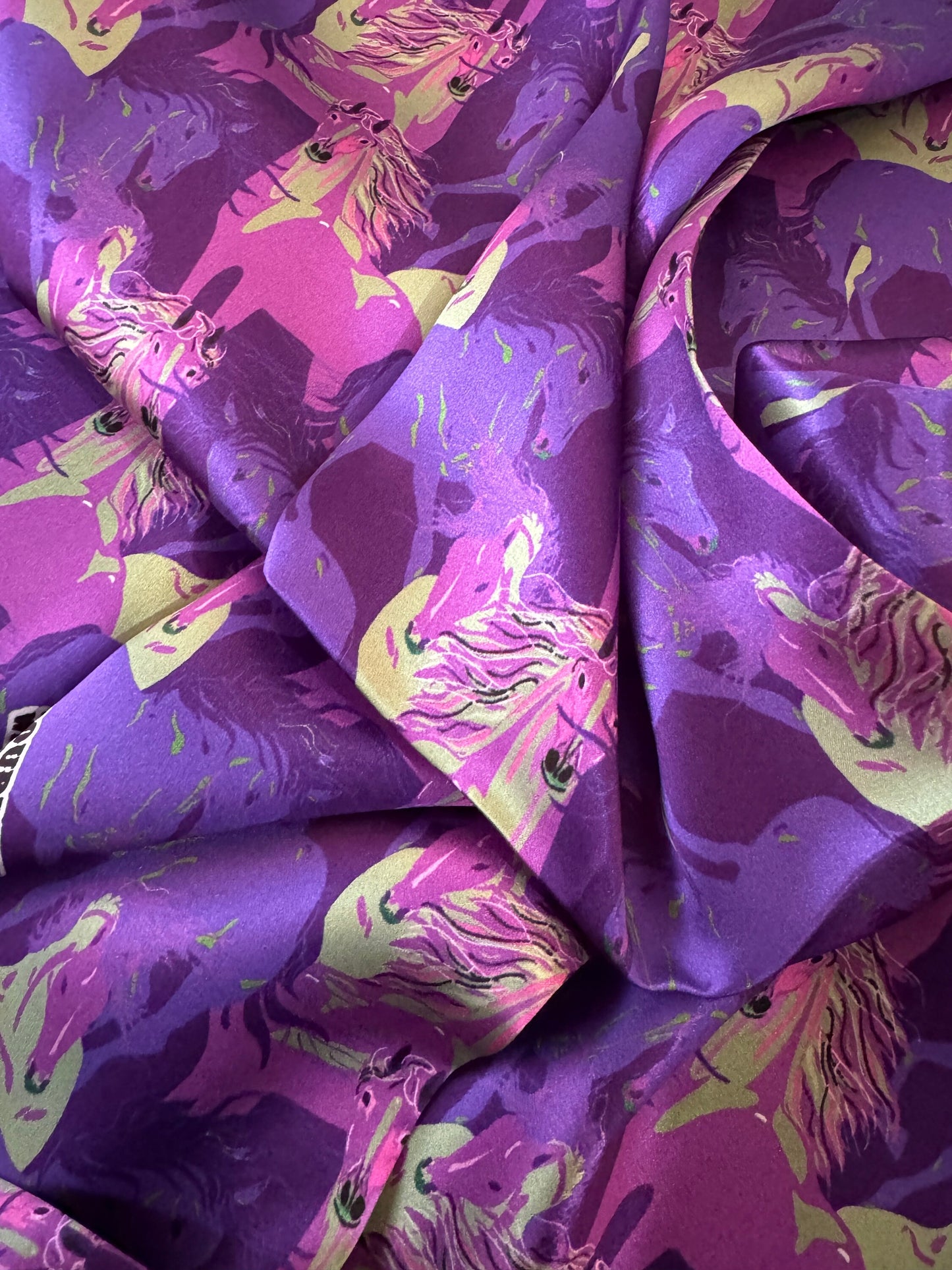 Silk Wild Rag Purple and Green Running Horse print by Double B Wild Rags