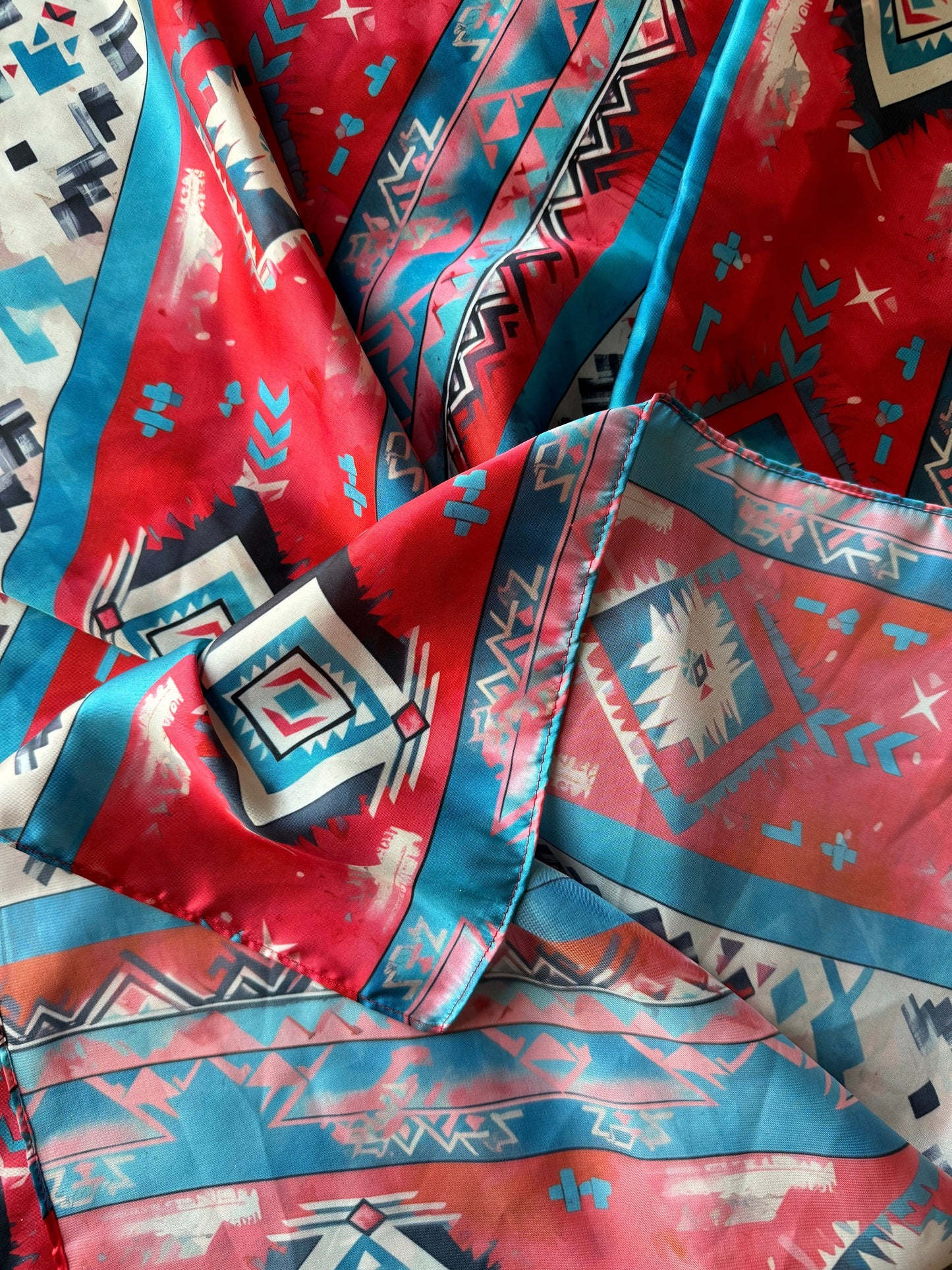 WILD RAG Red and Blue Native water color Cowboy Western Neck Scarf Bandanna by Double B Wild Rags