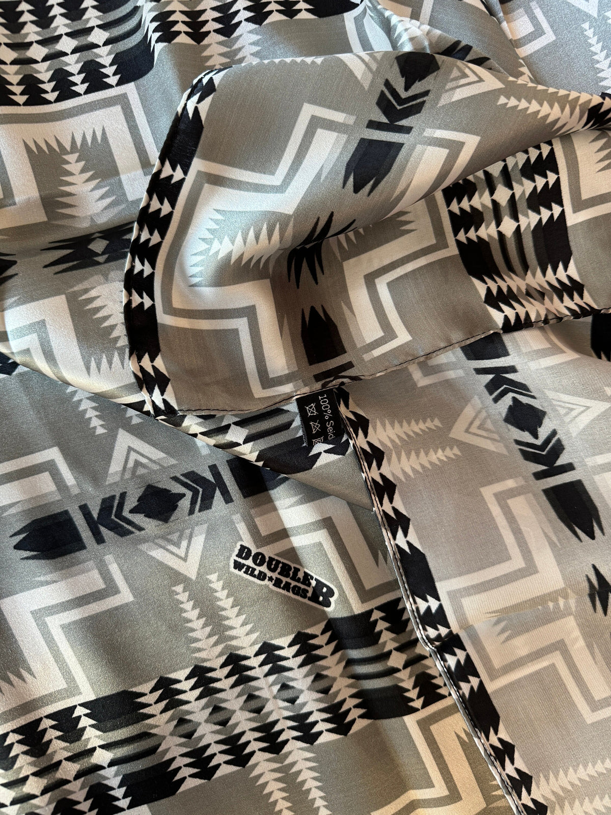 Silk Wild Rag Black and Silver Navajo Native Print by Double B Wild Rags