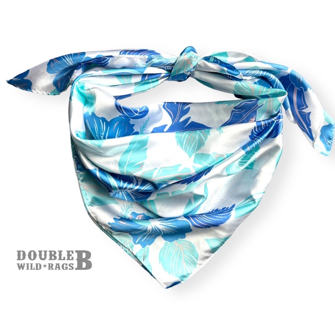 Wild Rag white and blue hibiscus floral Hawaiian Cowboy Western Neck Scarf Bandanna by Double B Wild Rags