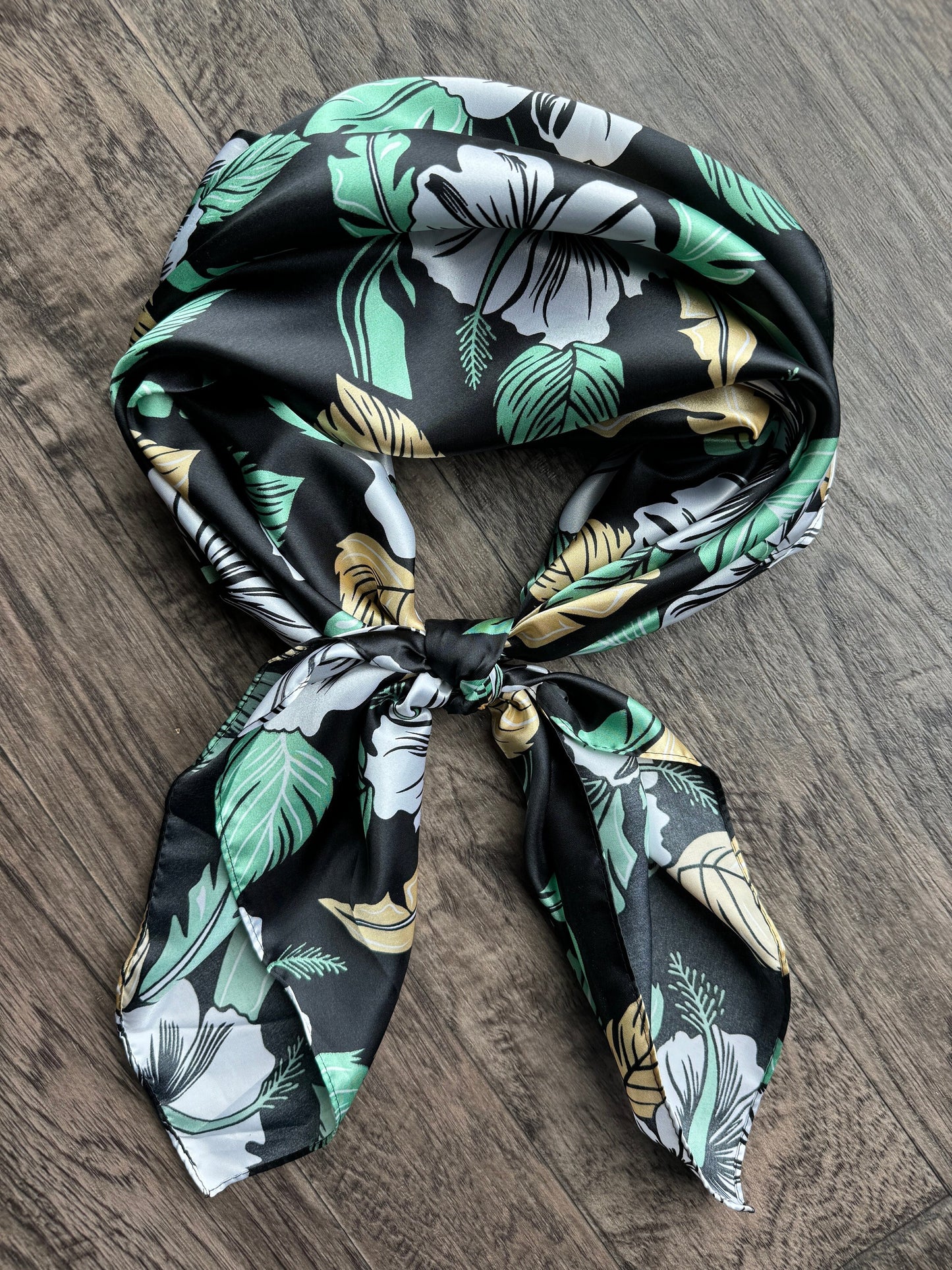 Wild Rag black and light gold hibiscus floral Hawaiian Cowboy Western Neck Scarf Bandanna by Double B Wild Rags