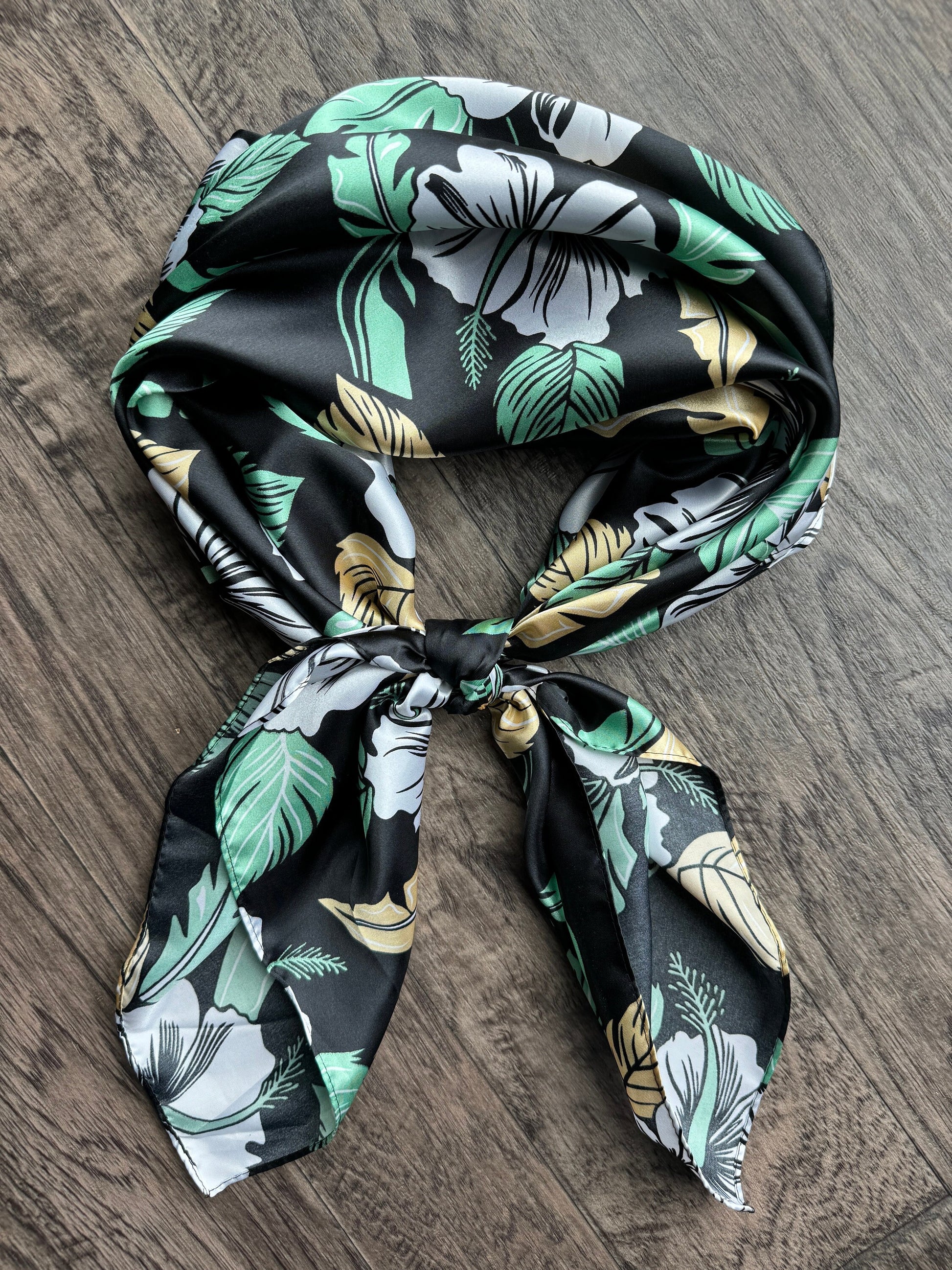 Wild Rag black and light gold hibiscus floral Hawaiian Cowboy Western Neck Scarf Bandanna by Double B Wild Rags