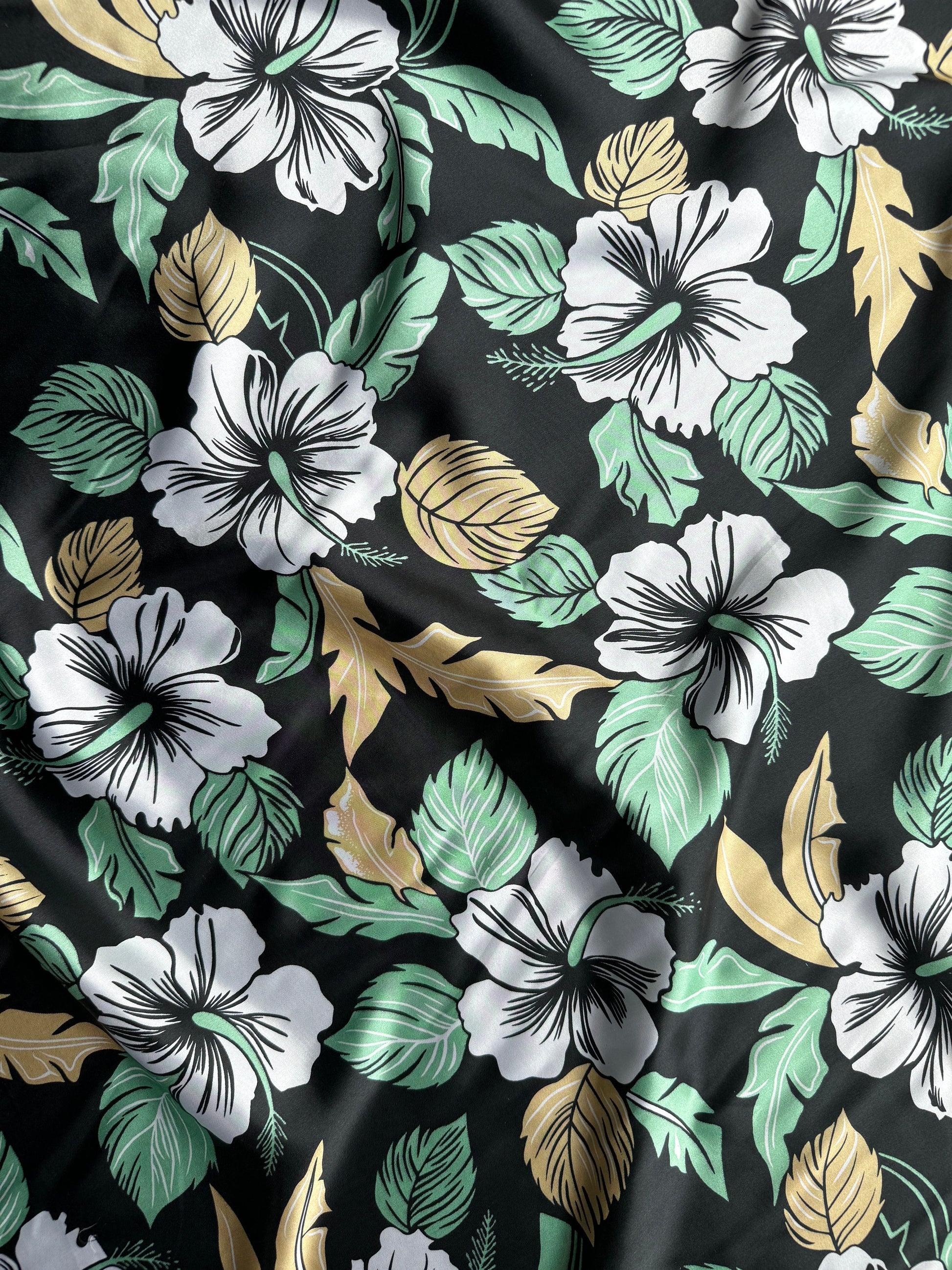 Wild Rag black and light gold hibiscus floral Hawaiian Cowboy Western Neck Scarf Bandanna by Double B Wild Rags