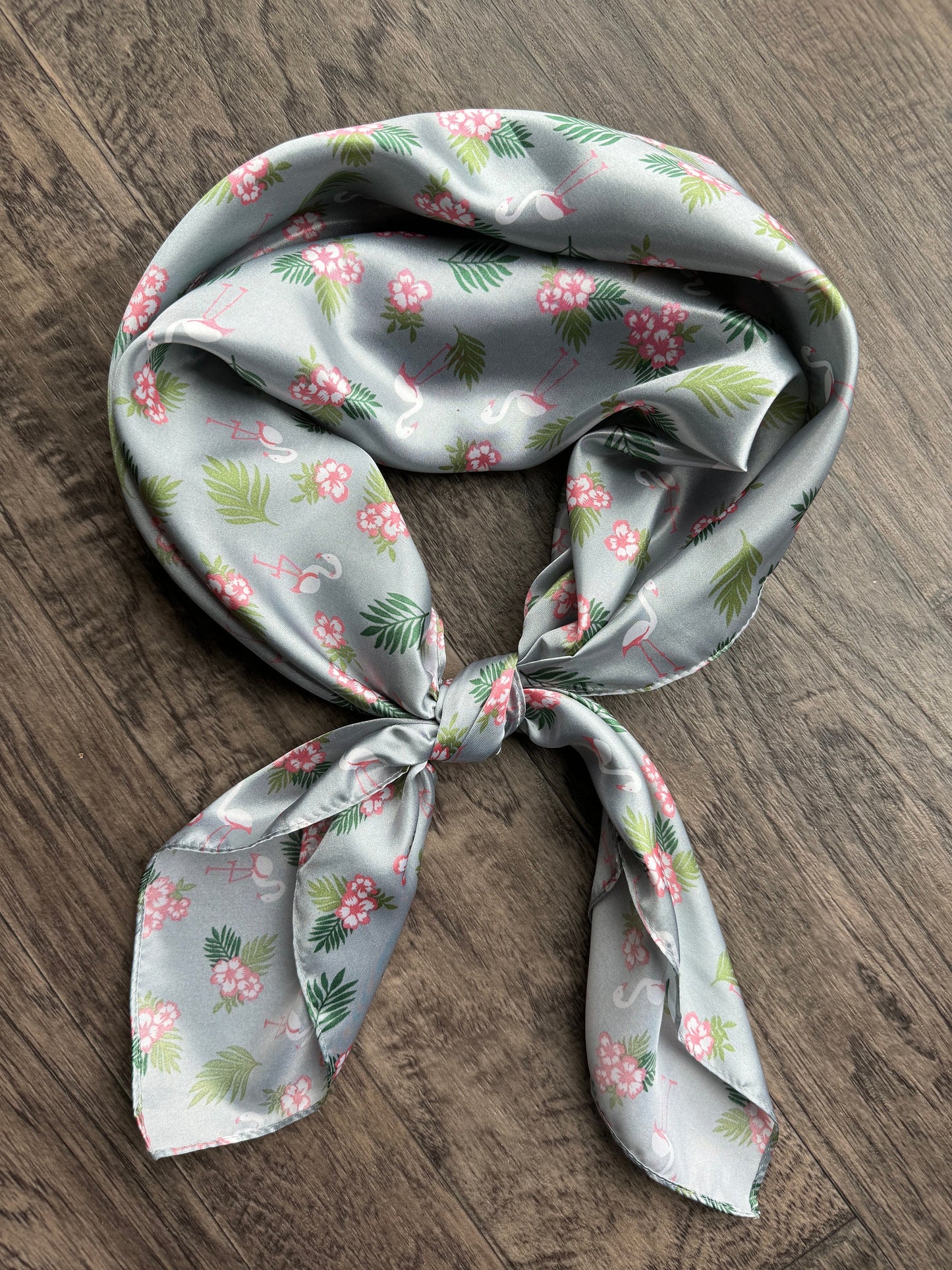 Wild Rag Silver Grey and Pink flamingo tropical Hawaiian Cowboy Western Neck Scarf Bandanna by Double B Wild Rags