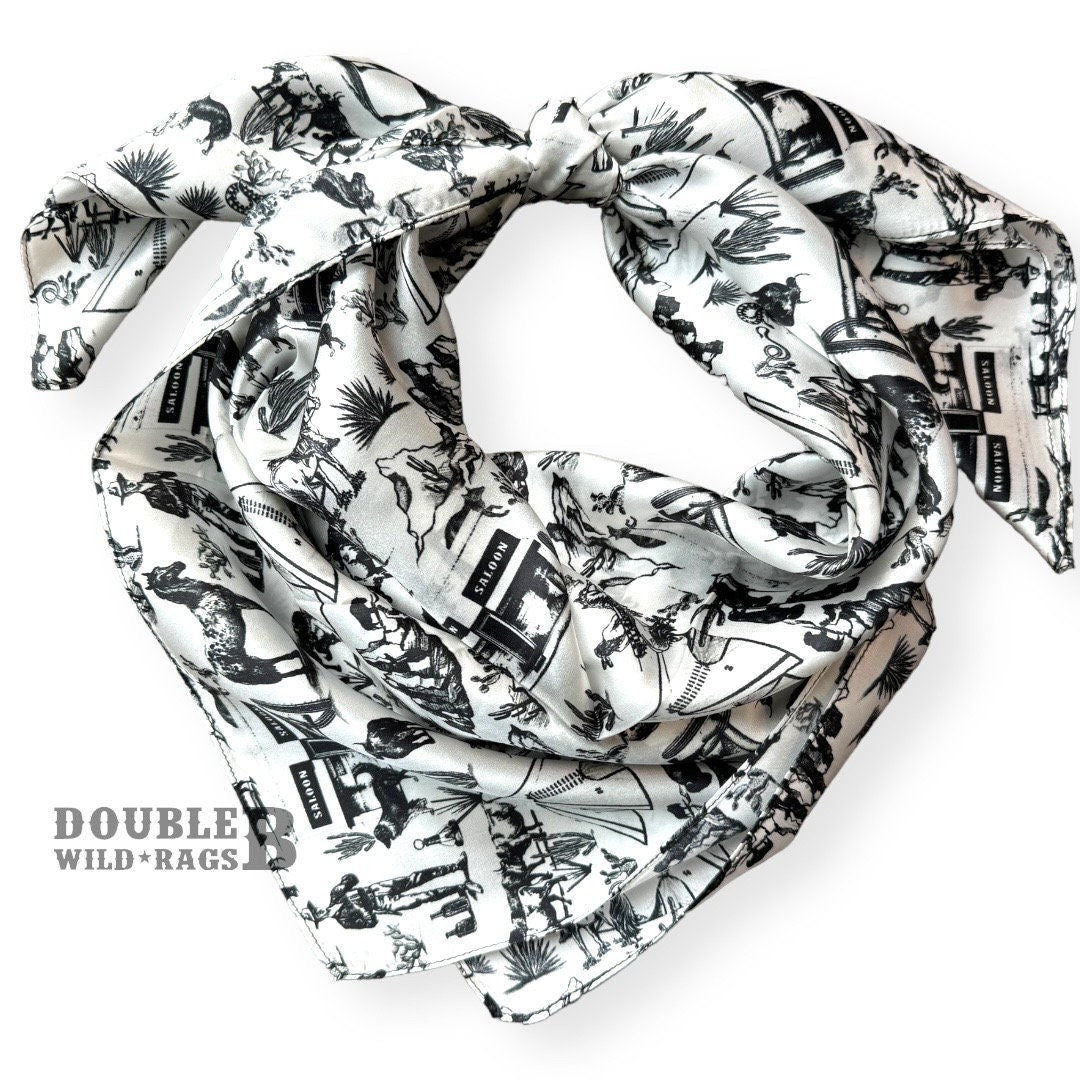 Wild Rag Black and White Wild West Toile Western Neck Scarf Bandanna by Double B Wild Rags