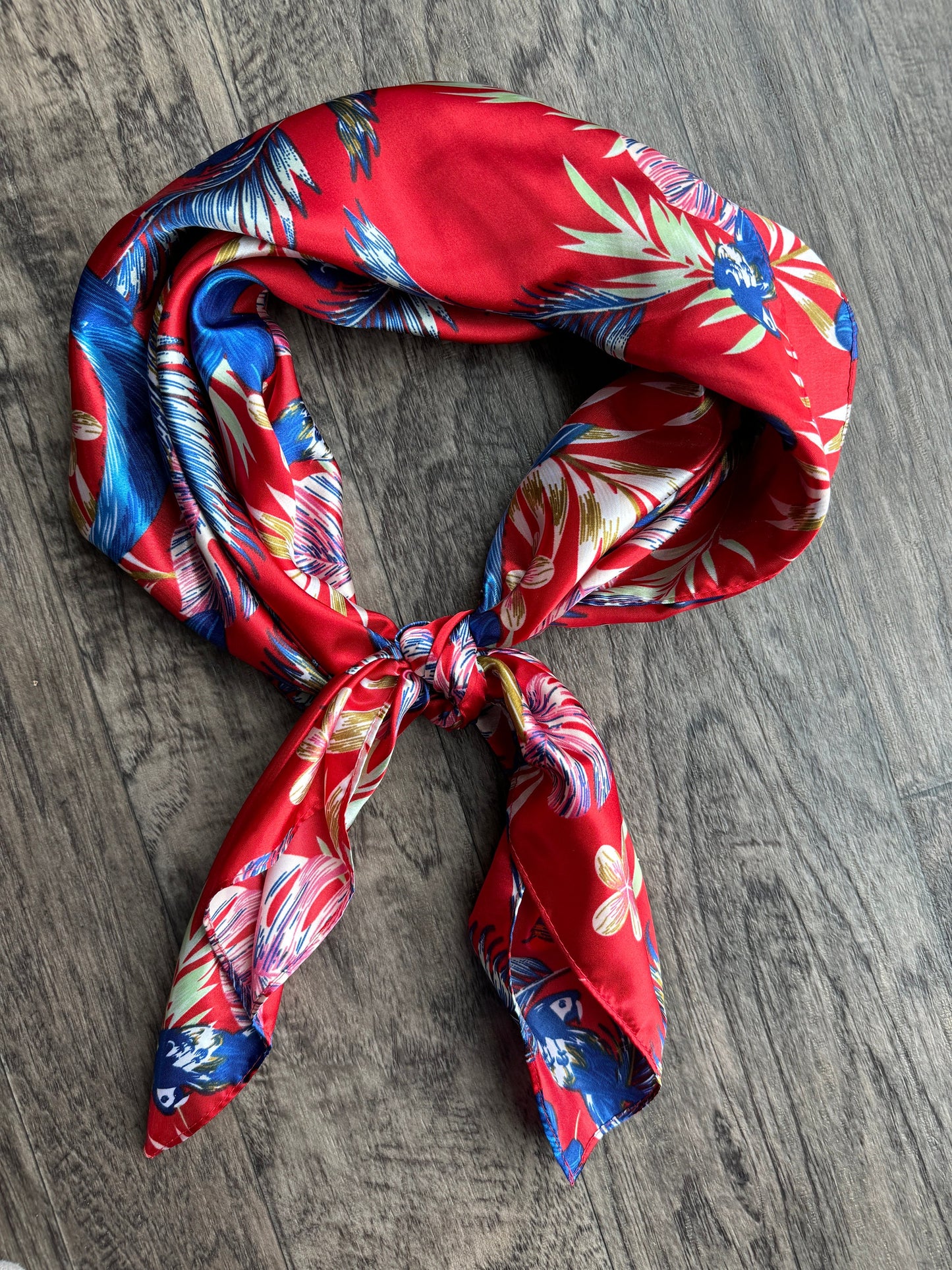 Wild Rag Red tropical floral and blue parrot Cowboy Western Neck Scarf Bandanna by Double B Wild Rags