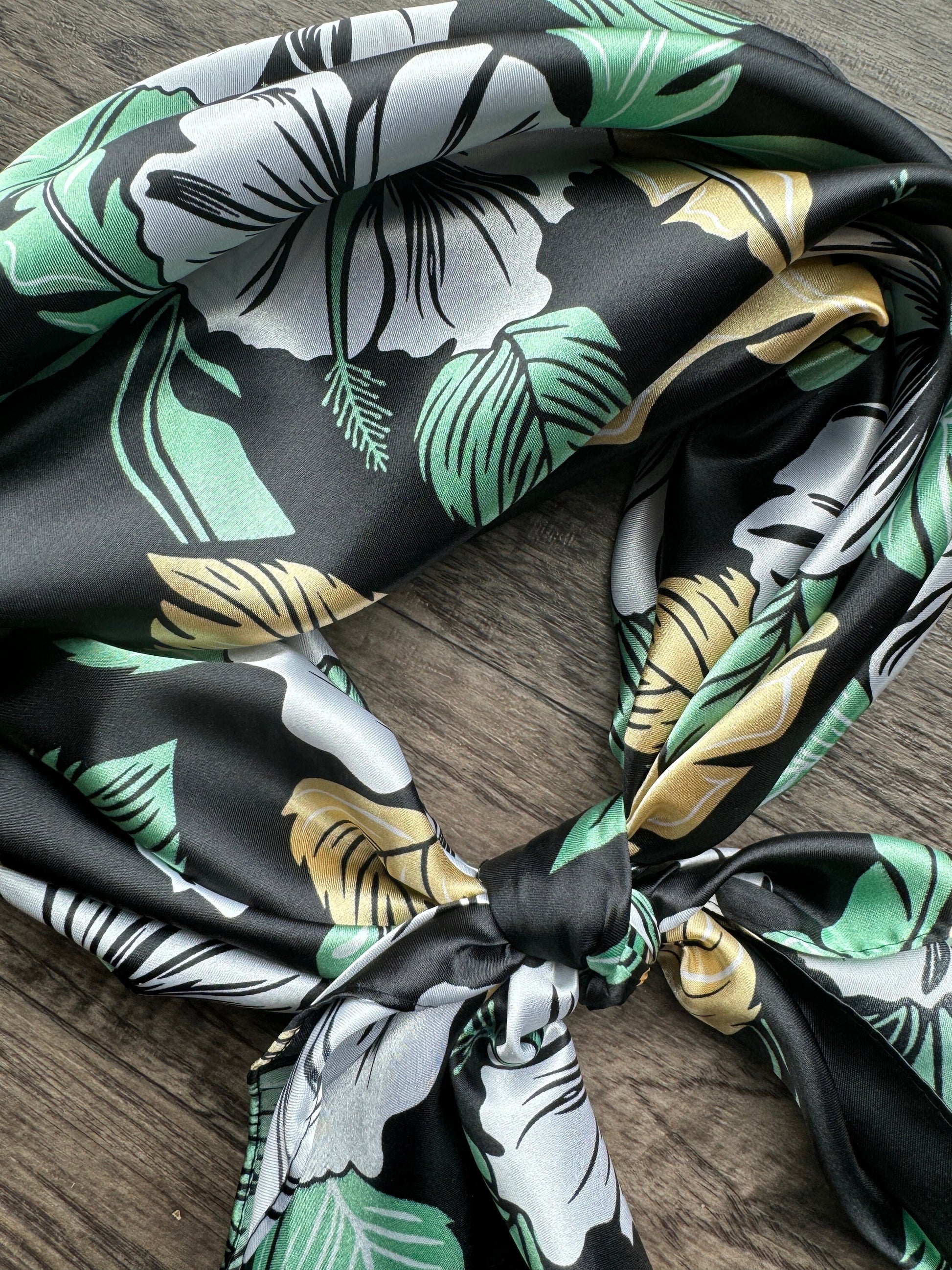 Wild Rag black and light gold hibiscus floral Hawaiian Cowboy Western Neck Scarf Bandanna by Double B Wild Rags