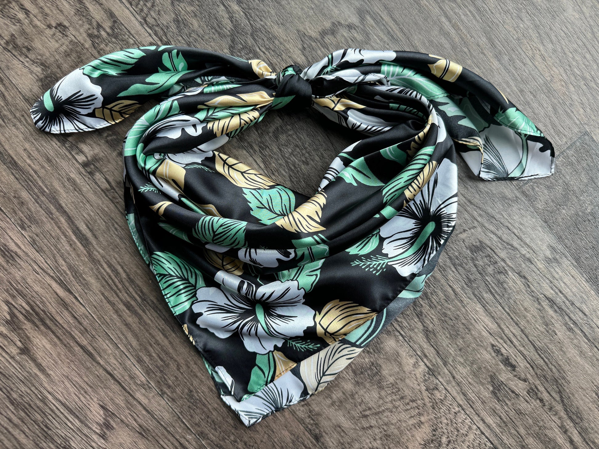Wild Rag black and light gold hibiscus floral Hawaiian Cowboy Western Neck Scarf Bandanna by Double B Wild Rags