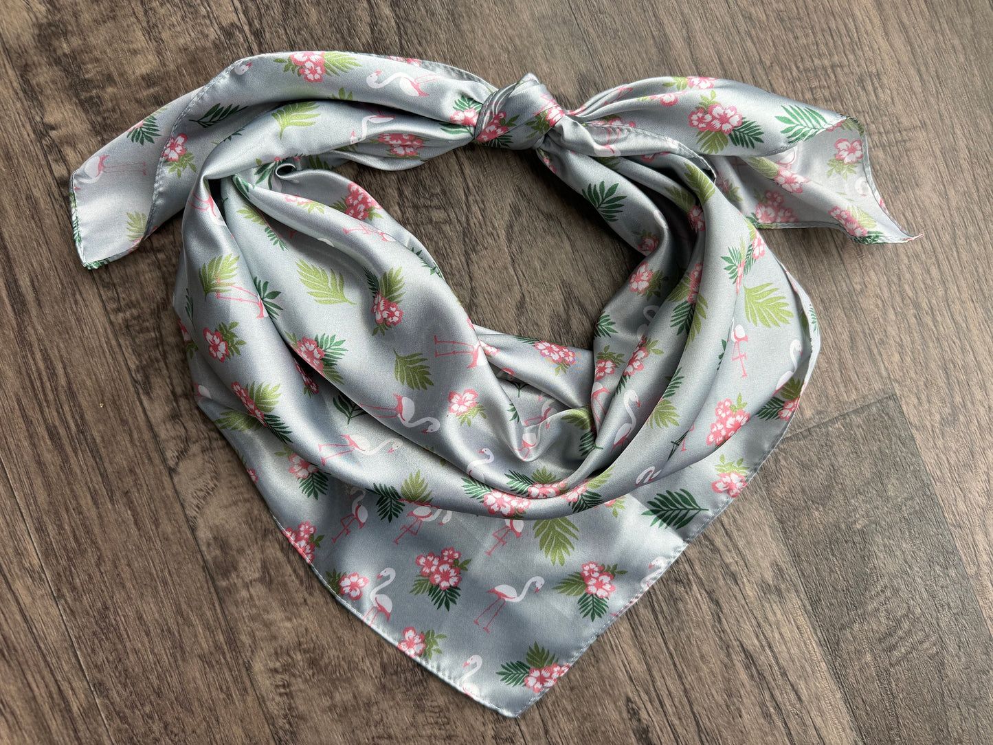 Wild Rag Silver Grey and Pink flamingo tropical Hawaiian Cowboy Western Neck Scarf Bandanna by Double B Wild Rags