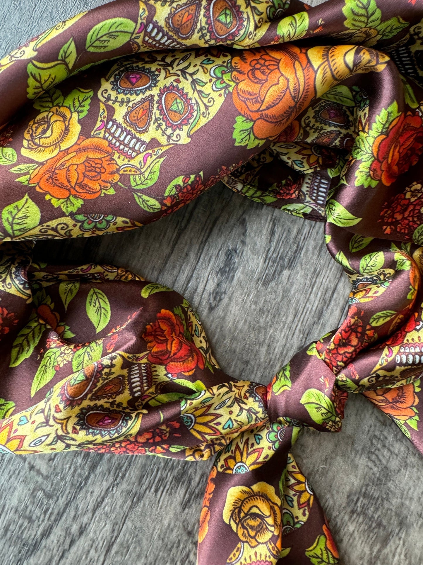 Wild Rag Brown and Gold Skull with Spanish Rose Western Neck Scarf Bandanna by Double B Wild Rags