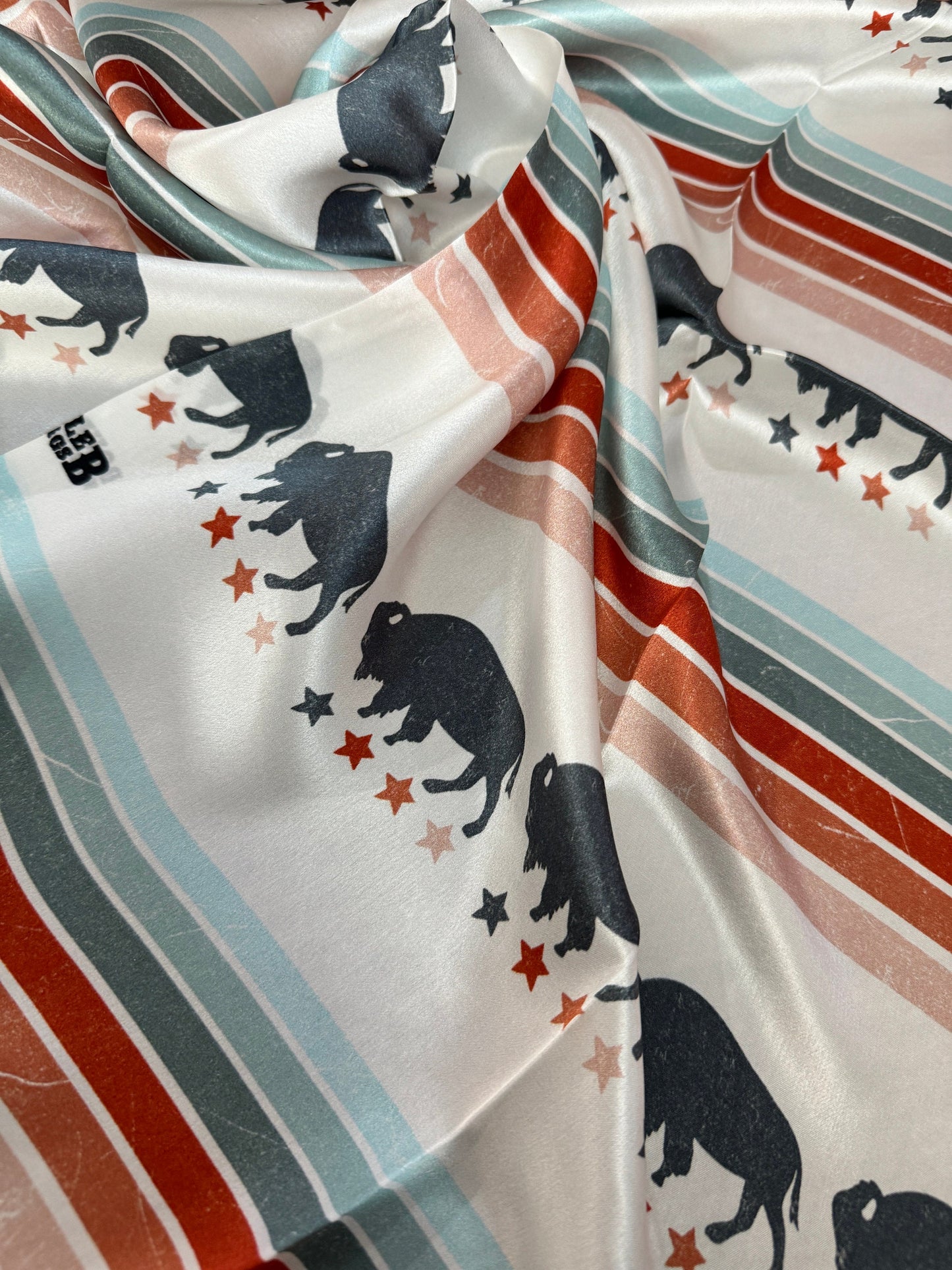 100% Silk Wild Rag “face the storm” distressed bison buffalo western stripe by Double B Wild Rags