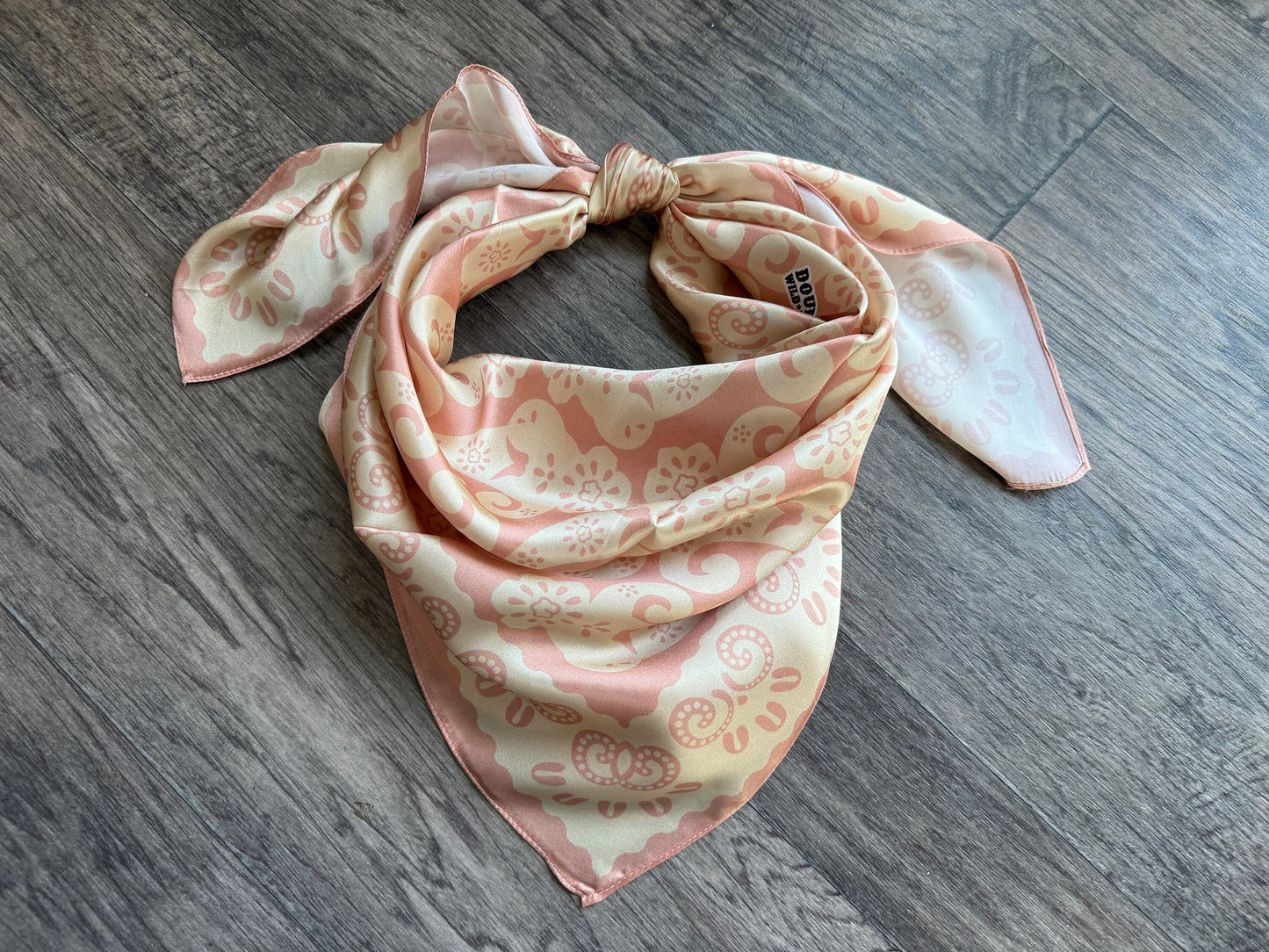 100% Silk Wild Rag “Augustus” peach and ivory vintage paisley by Double B Wild Rags