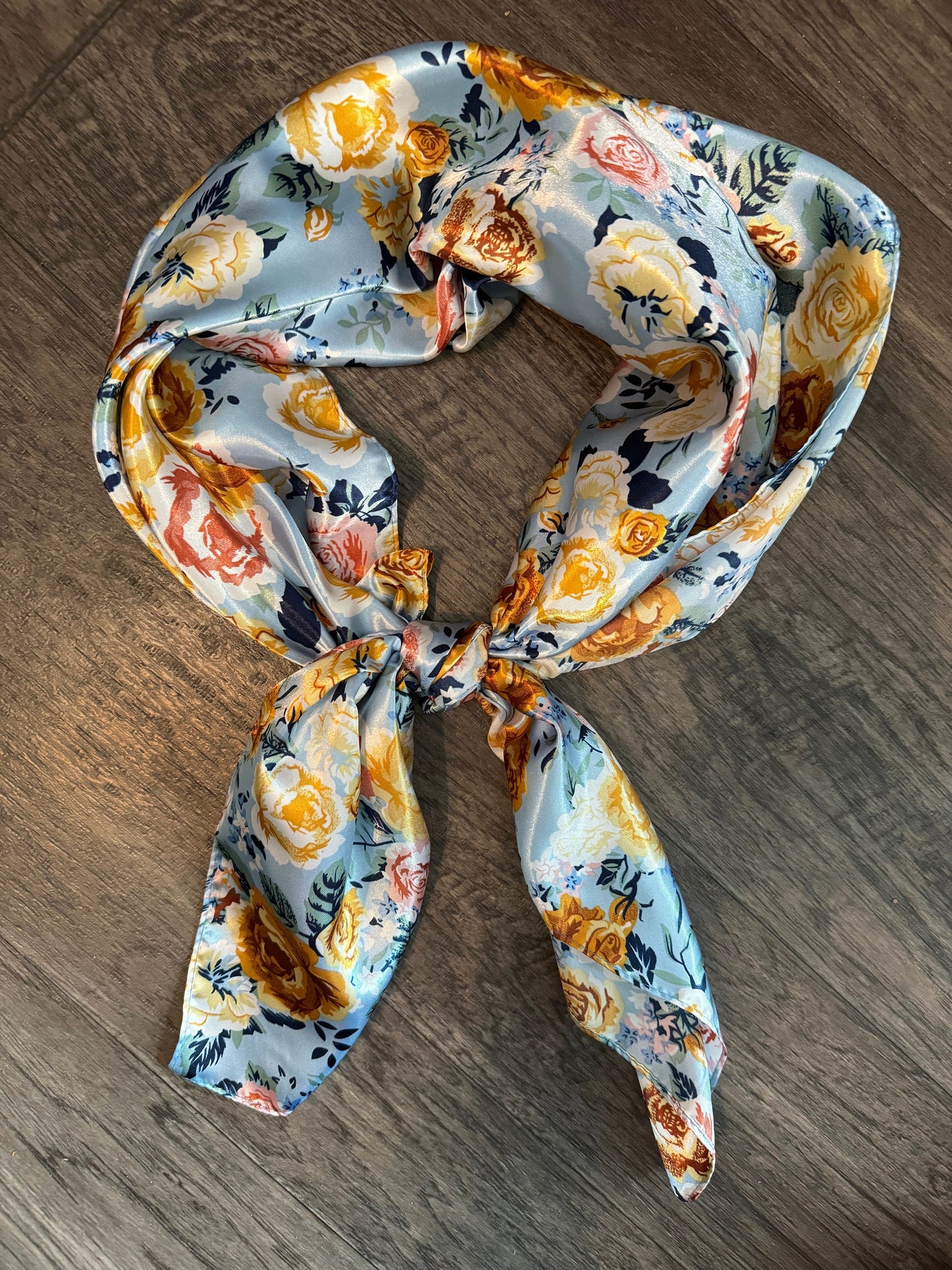 Wild Rag light blue and gold yellow rose Floral Cowboy Western Neck Scarf Bandanna by Double B Wild Rags