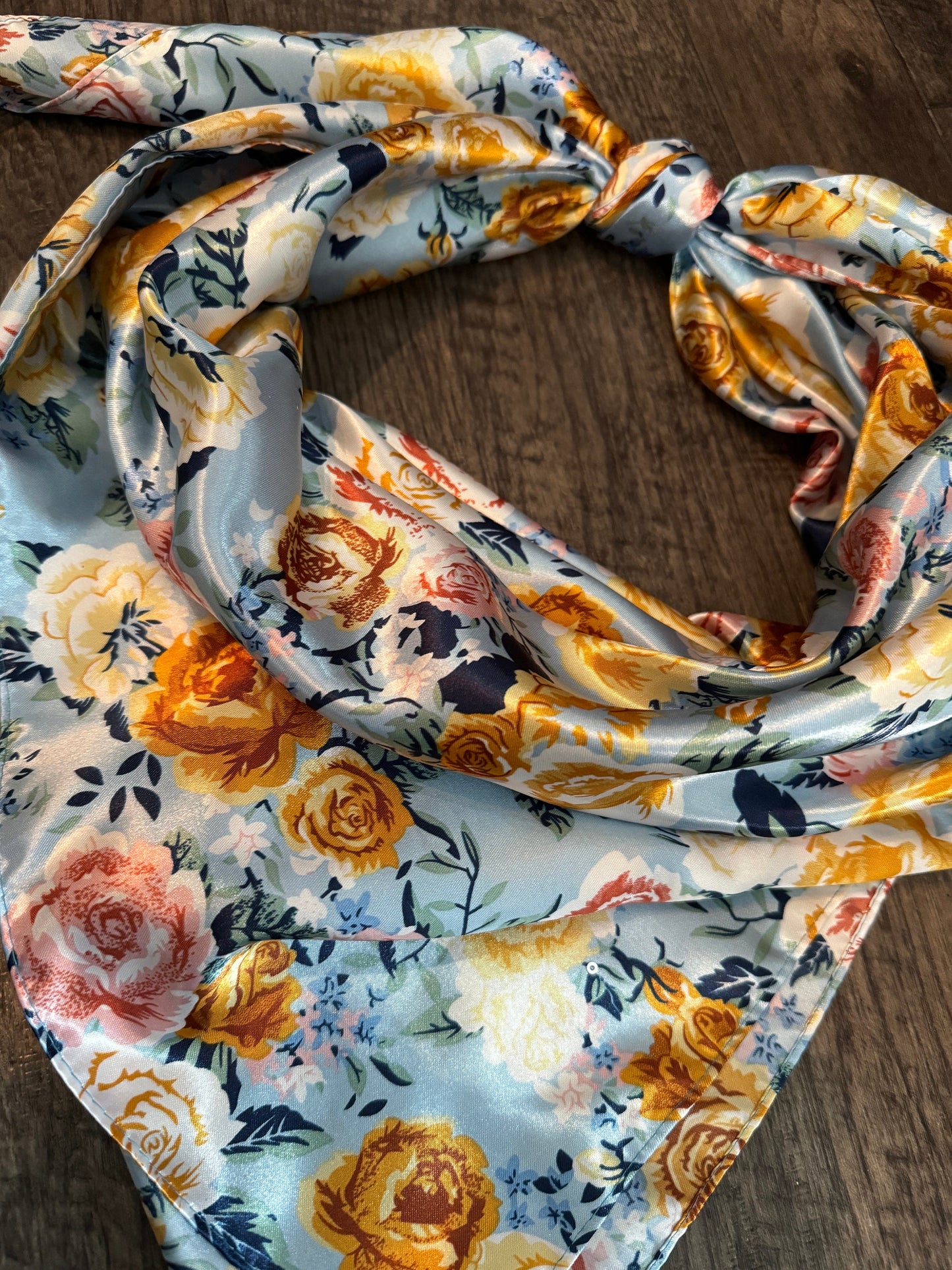 Wild Rag light blue and gold yellow rose Floral Cowboy Western Neck Scarf Bandanna by Double B Wild Rags