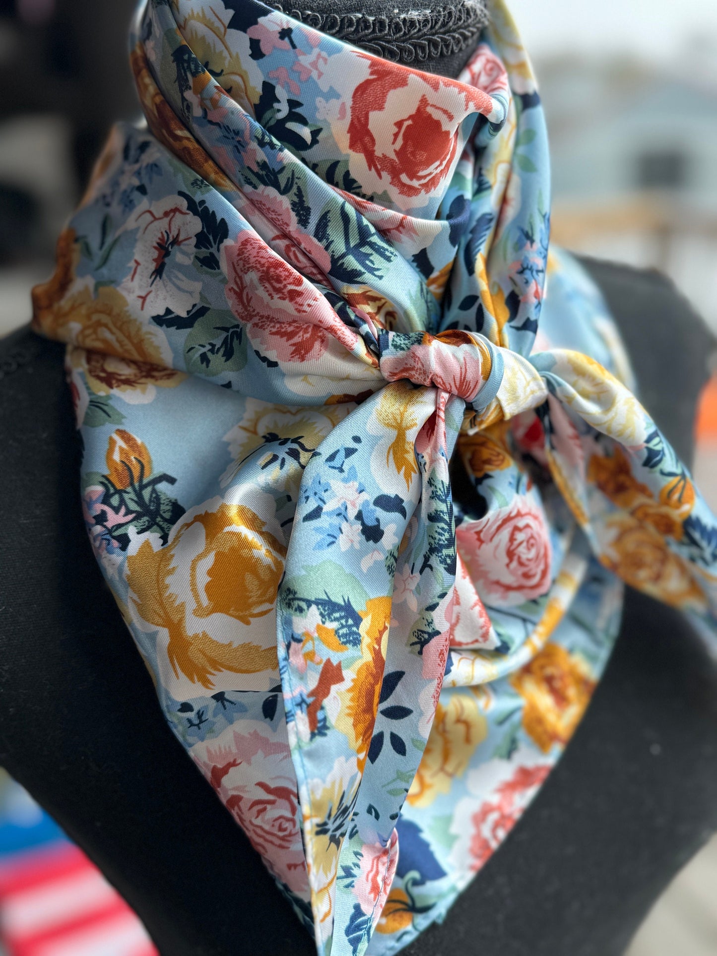 Wild Rag light blue and gold yellow rose Floral Cowboy Western Neck Scarf Bandanna by Double B Wild Rags