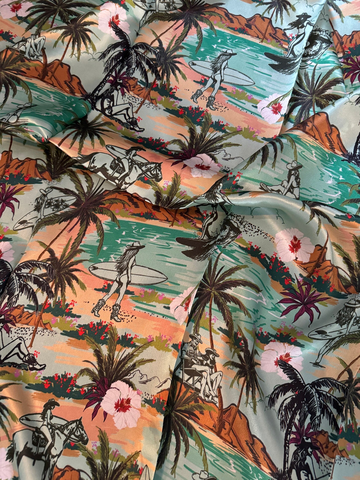 100% Silk Wild Rag Coastal Cowgirl Hawaiian green print by Double B Wild Rags