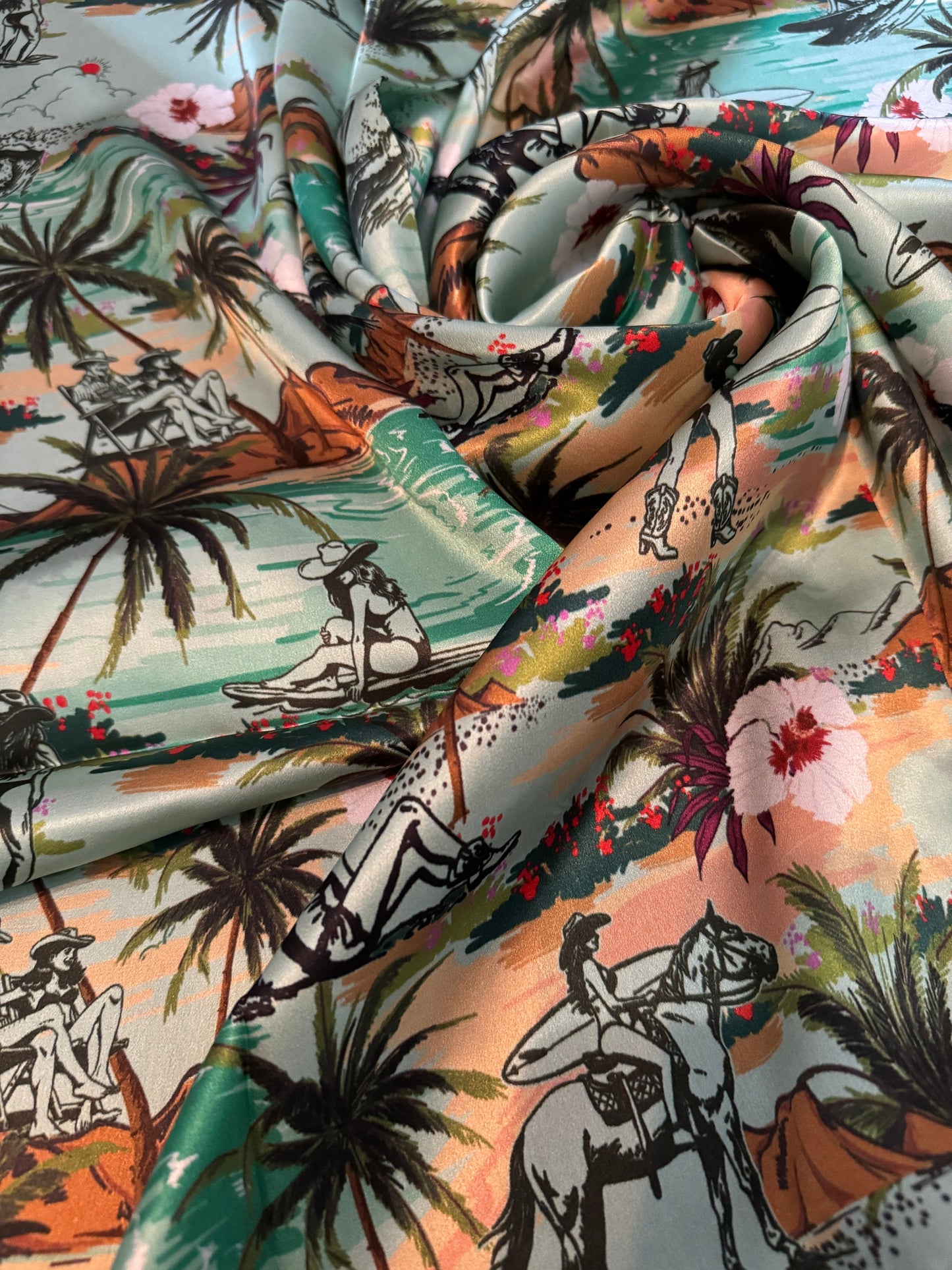 100% Silk Wild Rag Coastal Cowgirl Hawaiian green print by Double B Wild Rags