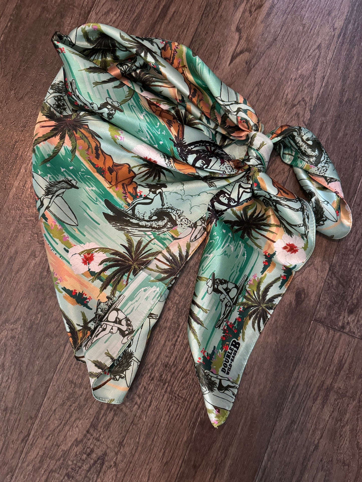 100% Silk Wild Rag Coastal Cowgirl Hawaiian green print by Double B Wild Rags