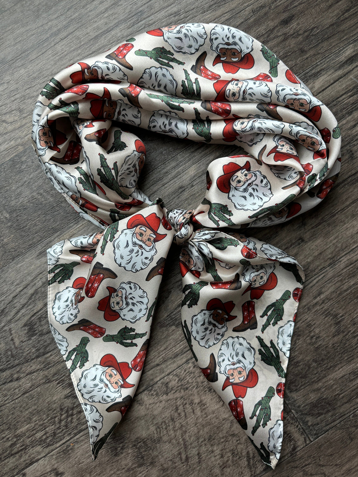 100% Silk Wild Rag Christmas Holiday Santa, Cactus, and Boots by Double B Wild Rags