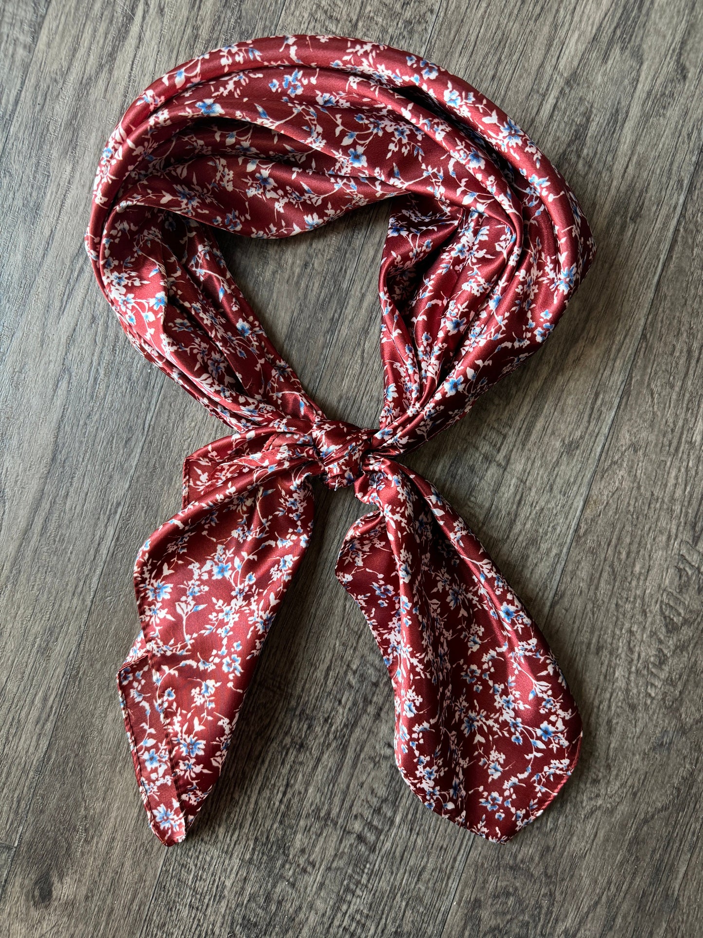 Wild Rag Maroon with blue and ivory Floral Cowboy Western Neck Scarf Bandanna by Double B Wild Rags