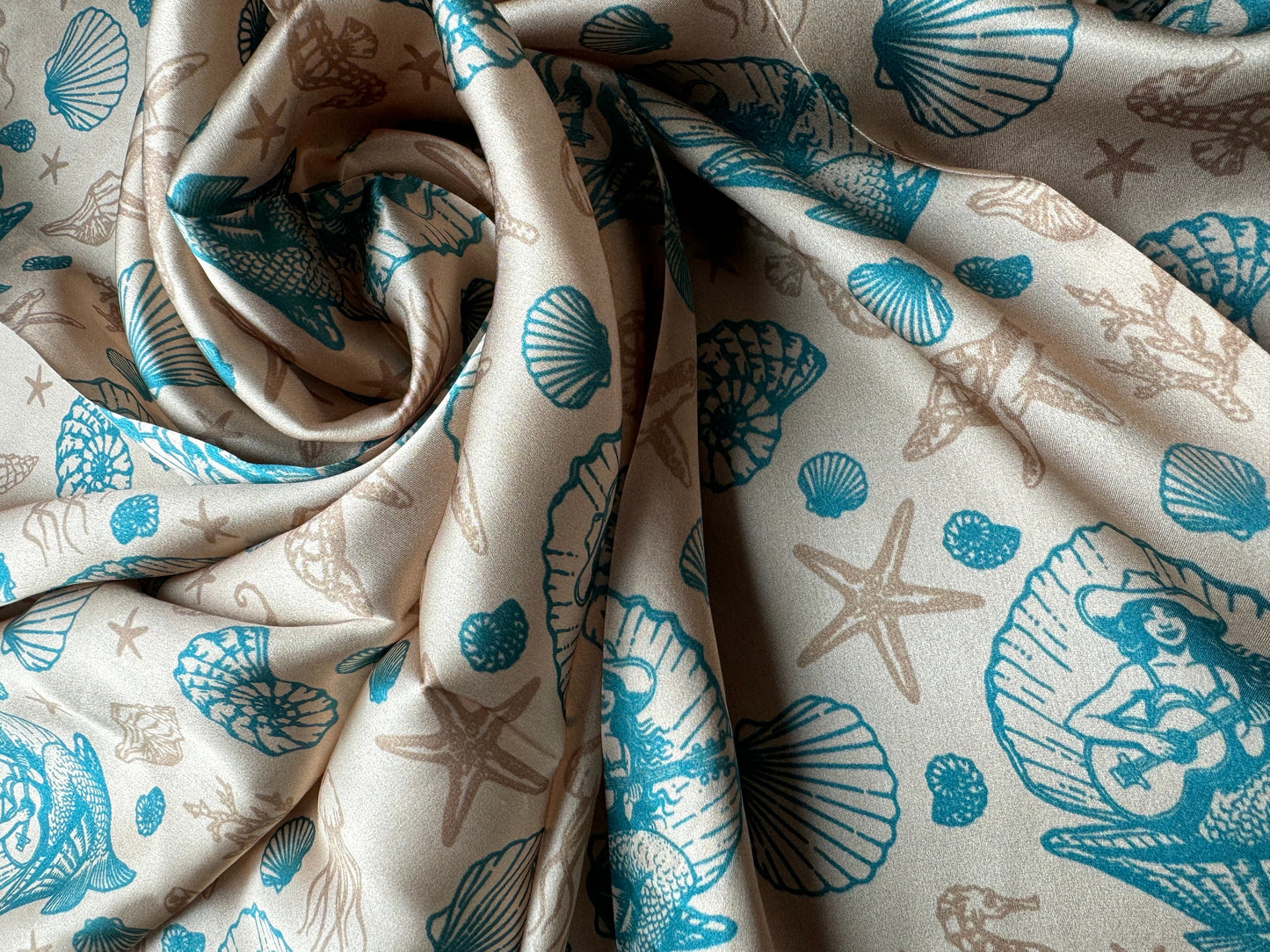 100% Silk Wild Rag Coastal Cowgirl Mermaid Siren Under the Sea print by Double B Wild Rags