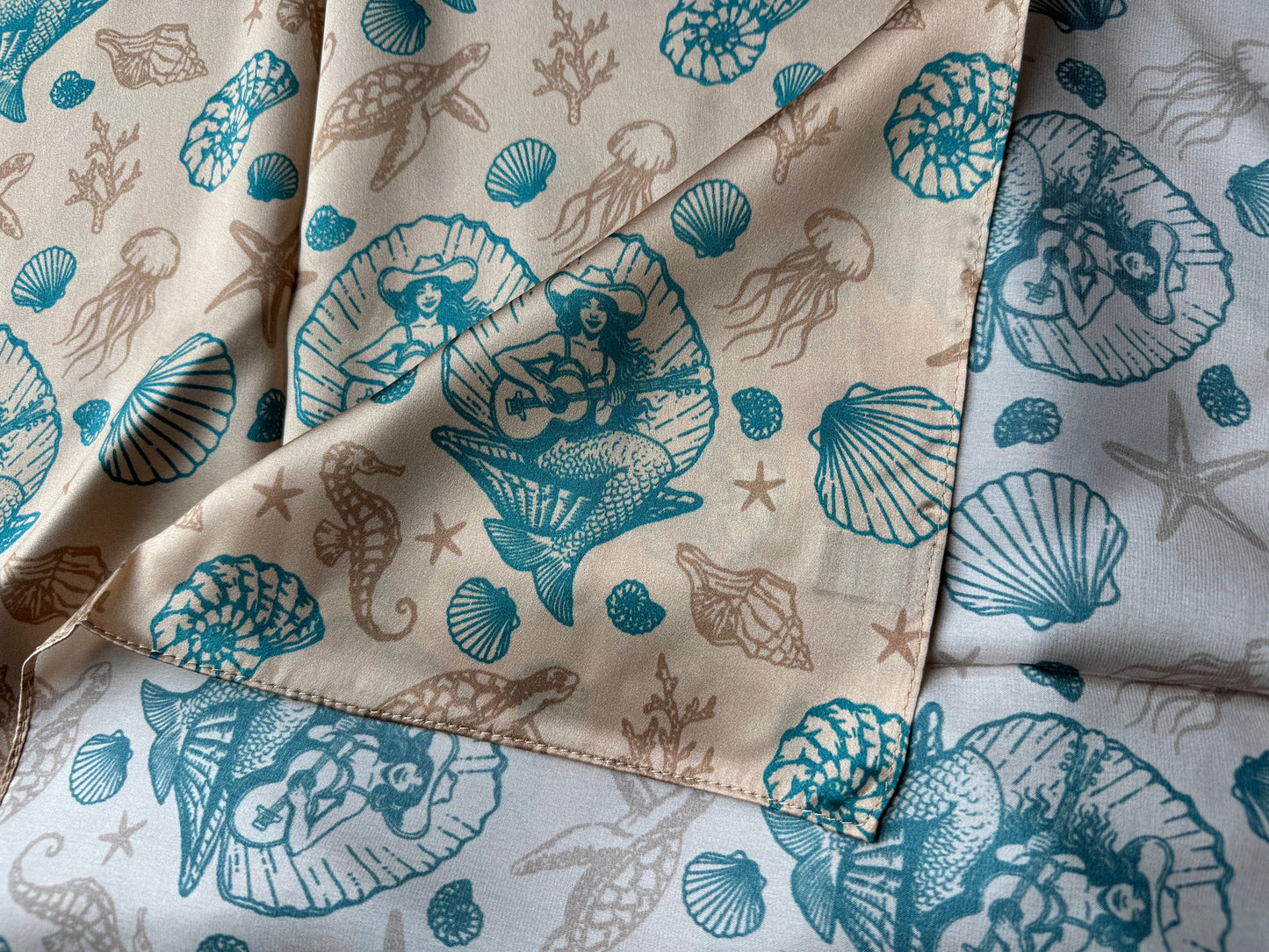 100% Silk Wild Rag Coastal Cowgirl Mermaid Siren Under the Sea print by Double B Wild Rags