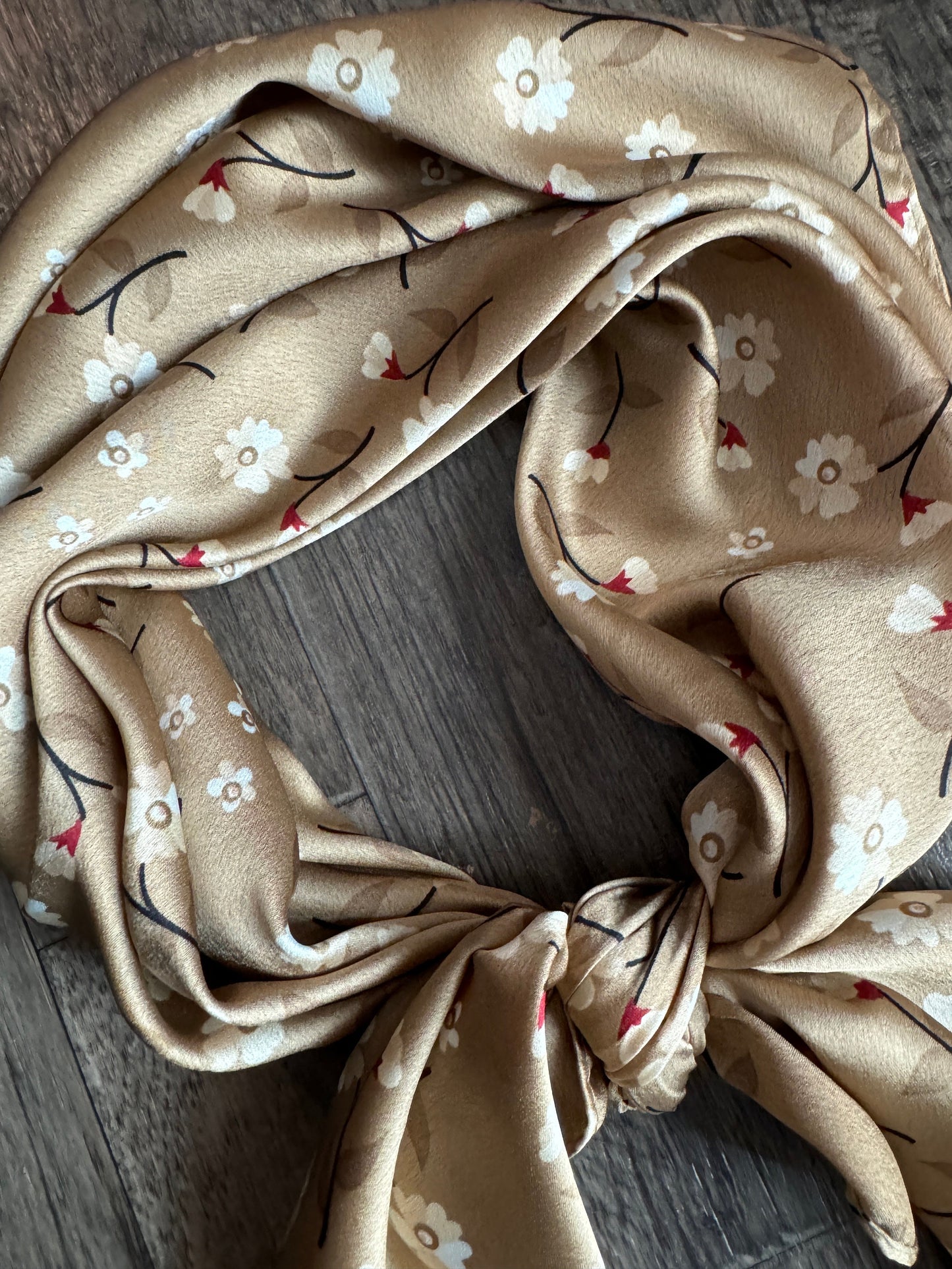 Wild Rag Taupe with white and red flowers Cowboy Western Neck Scarf Bandanna by Double B Wild Rags