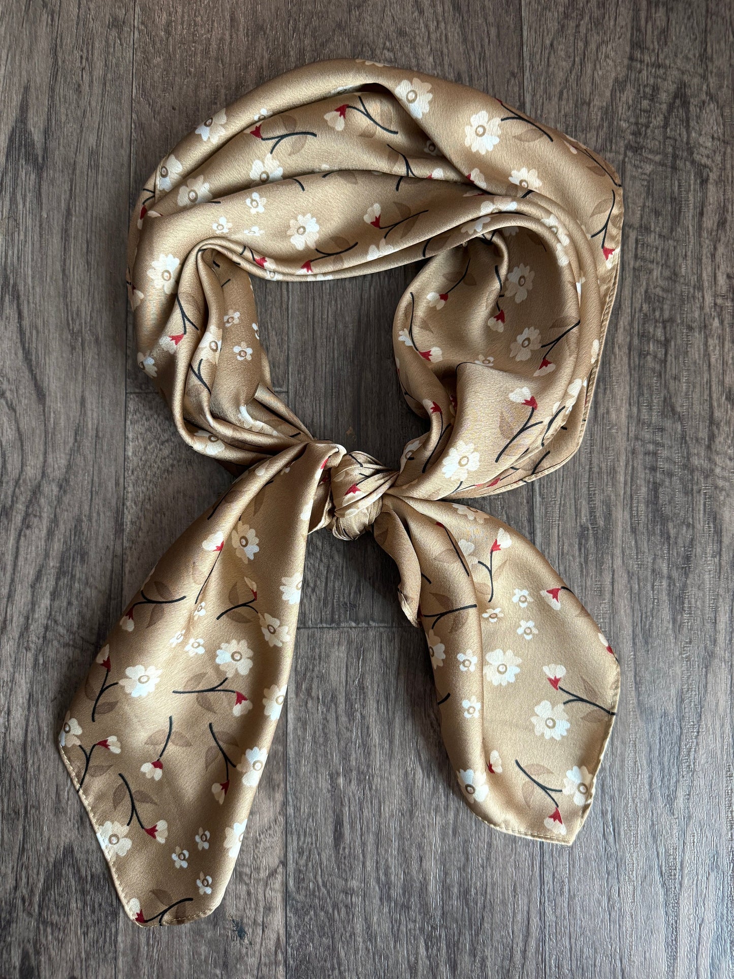 Wild Rag Taupe with white and red flowers Cowboy Western Neck Scarf Bandanna by Double B Wild Rags