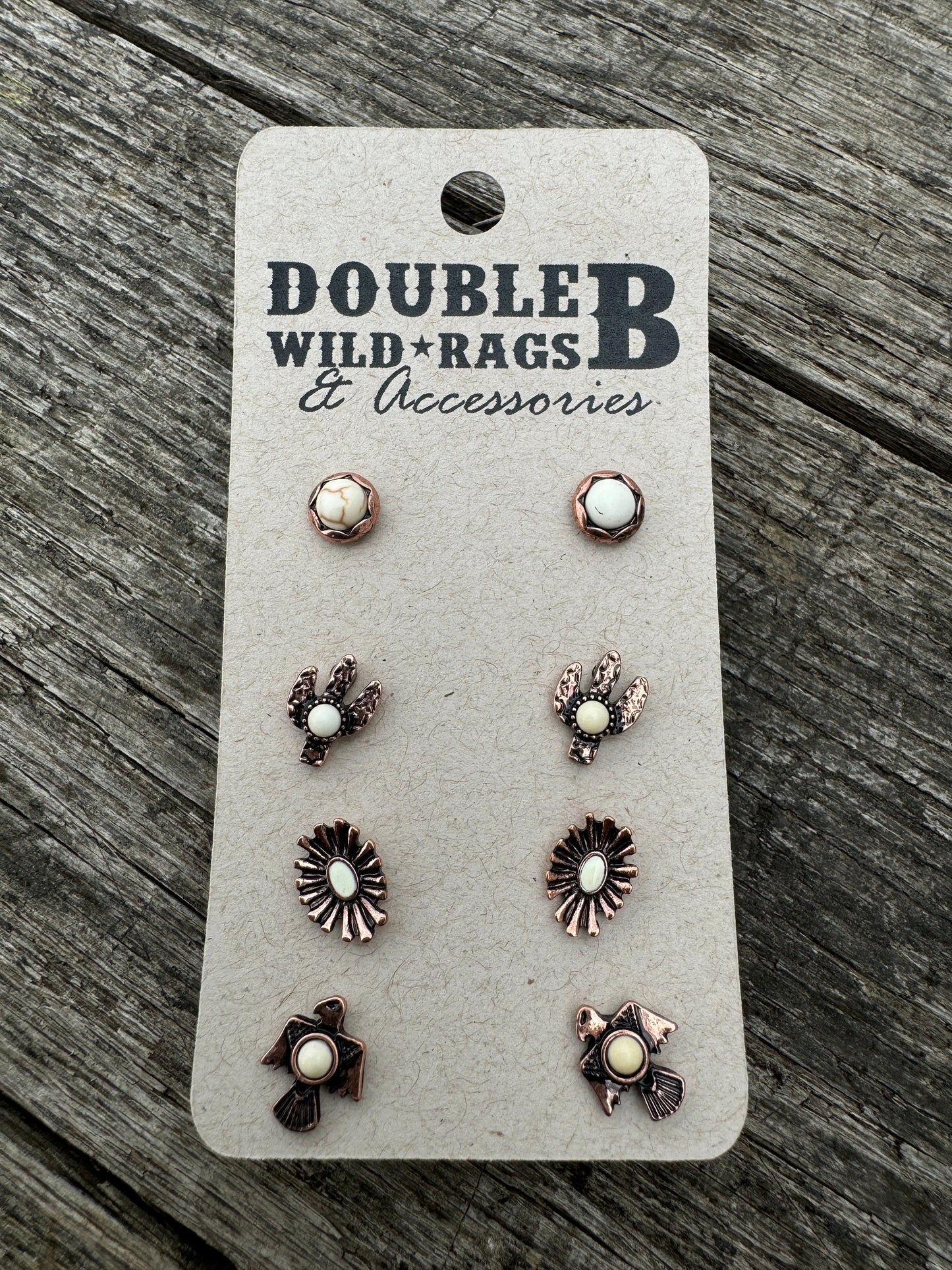 Western faux turquoise and copper stud post earring set of four pairs by Double B Wild Rags