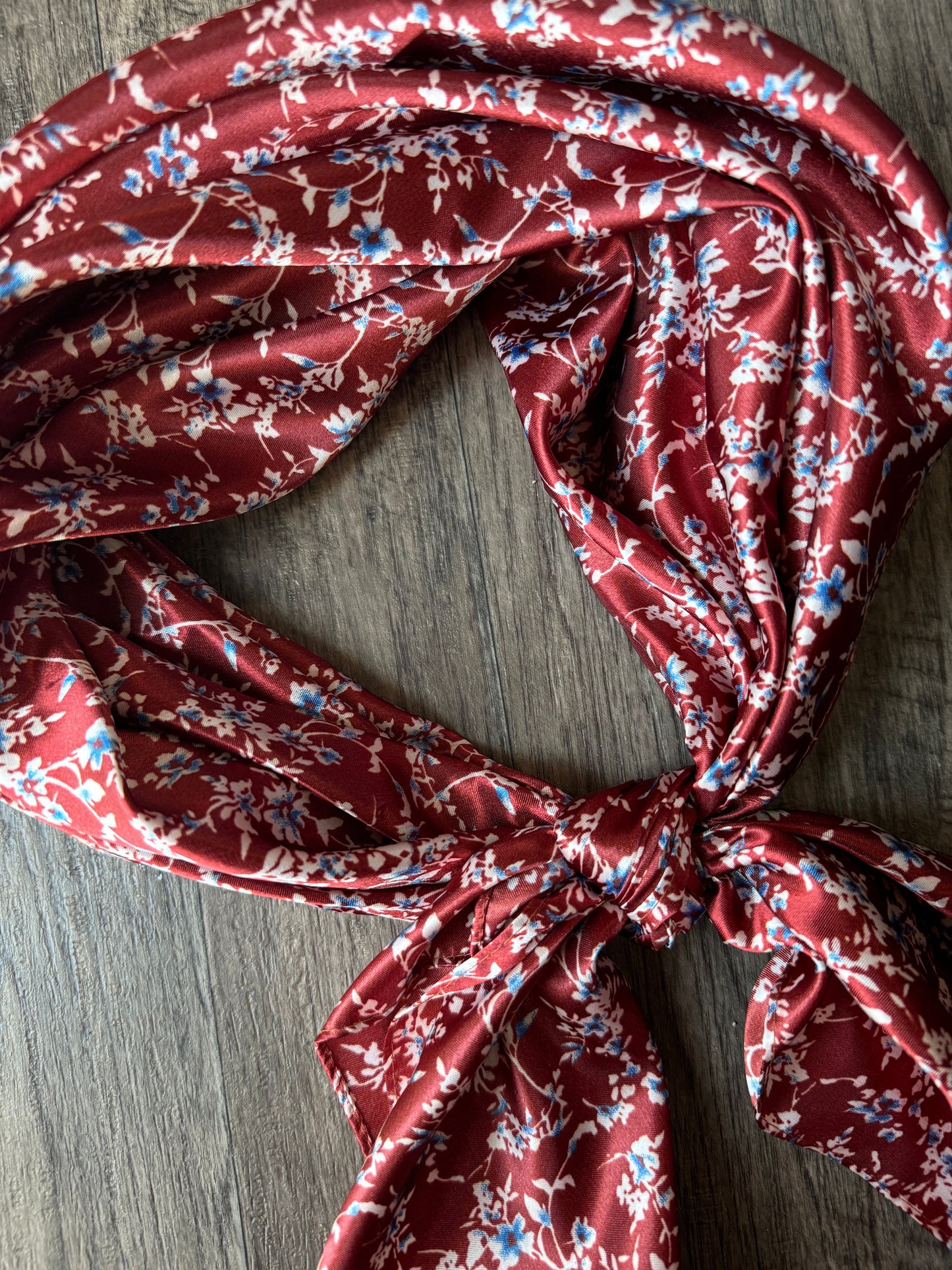 Wild Rag Maroon with blue and ivory Floral Cowboy Western Neck Scarf Bandanna by Double B Wild Rags