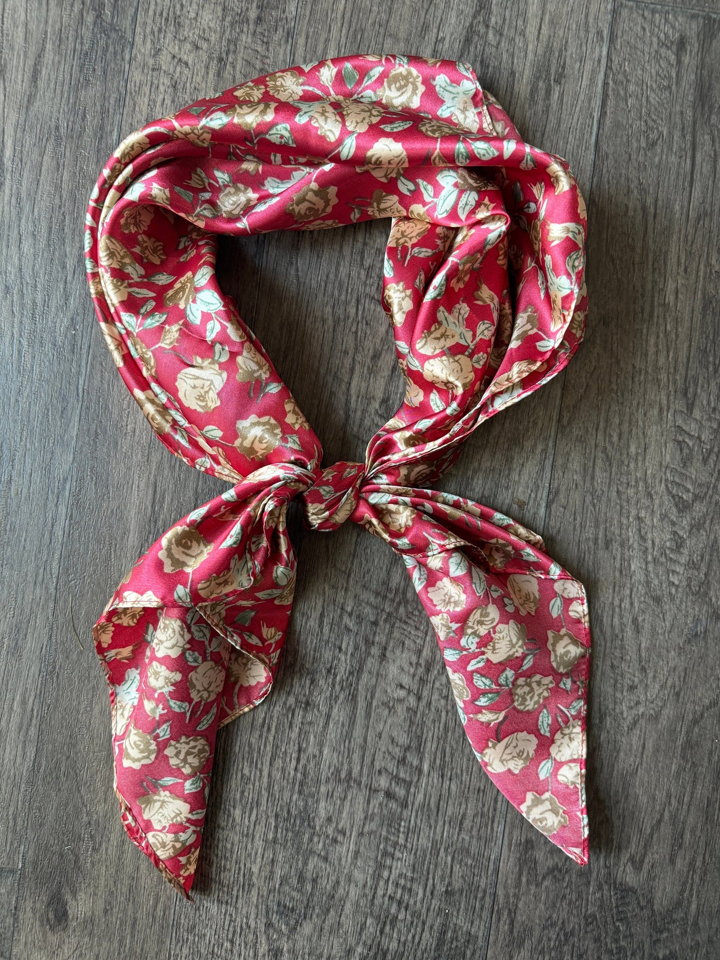 Wild Rag Cranberry Red and Beige Rose Cowboy Western Neck Scarf Bandanna by Double B Wild Rags