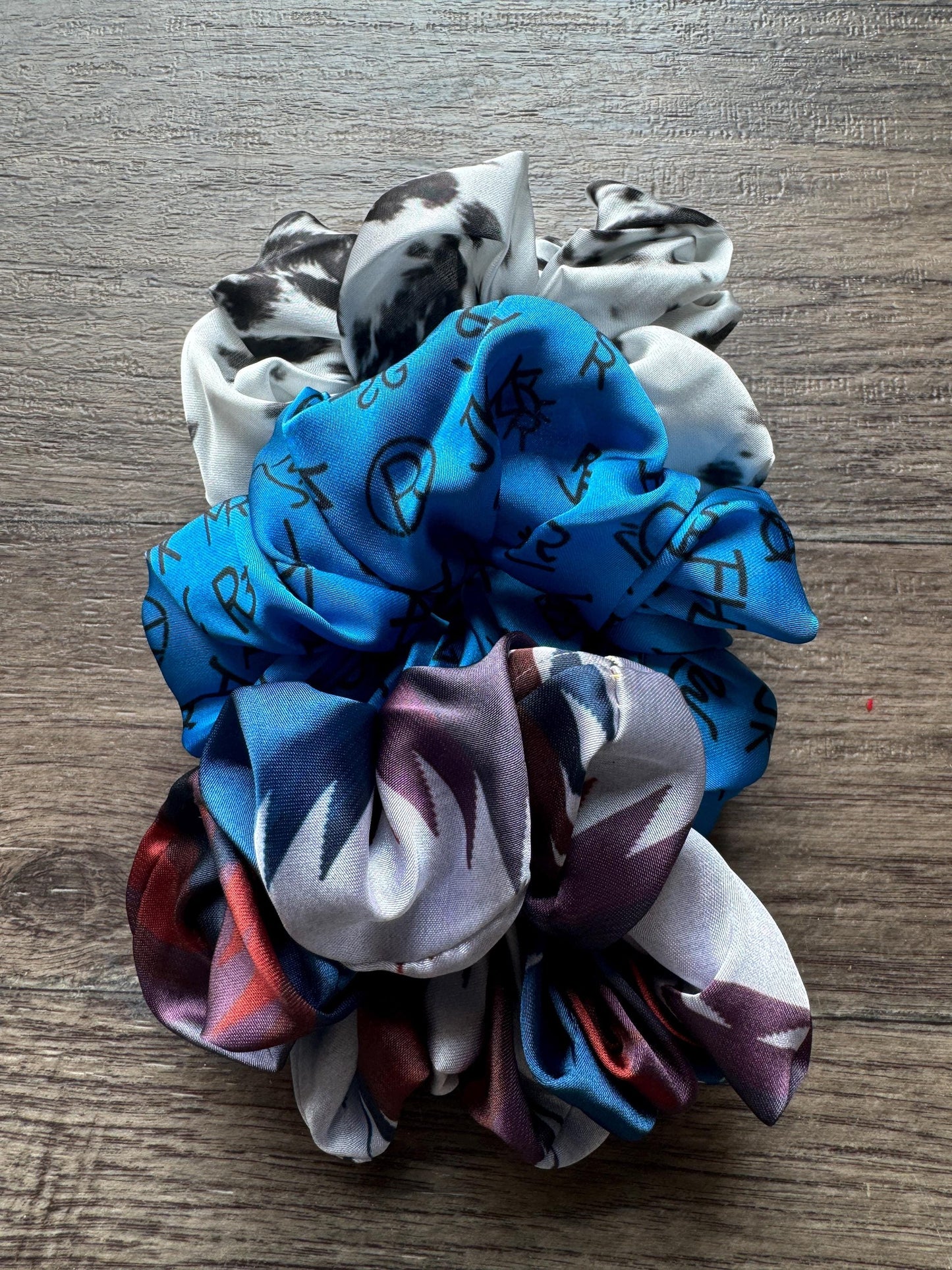 SCRUNCHIE Western Cowgirl Satin Hair Tie set of three by Double B Wild Rags Cattle Brands Aztec Cowhide