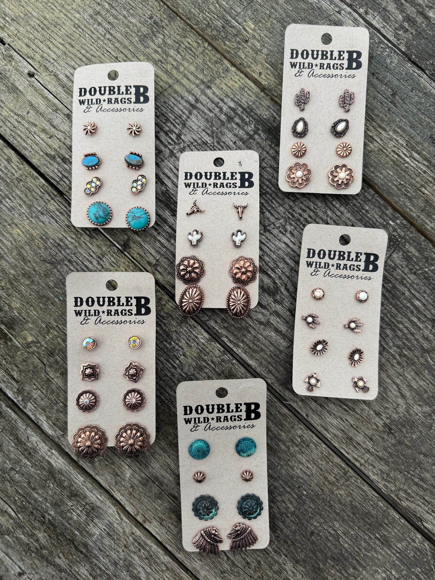 Western faux turquoise and copper stud post earring set of four pairs by Double B Wild Rags