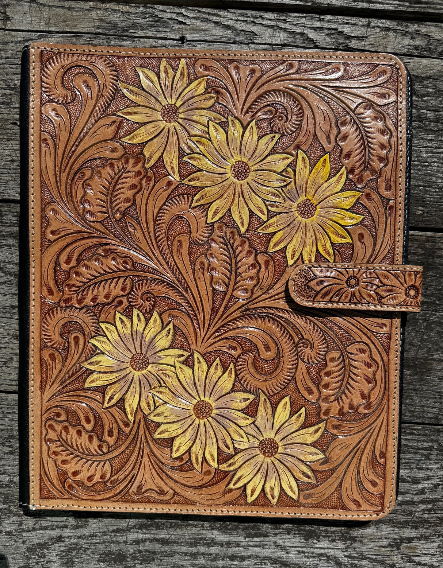 Business Autograph Headshot Folder Western Cowhide tooled leather by Double B Wild Rags