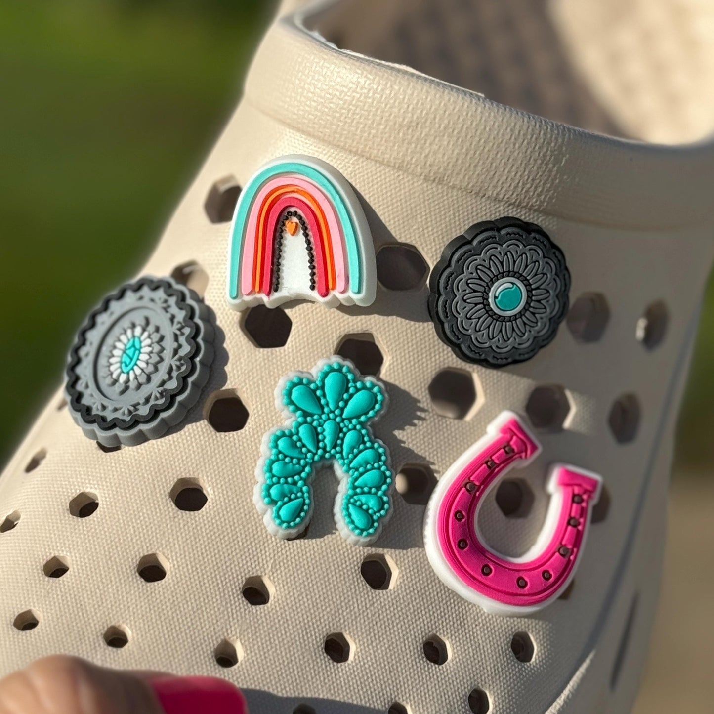 Western Cowboy Cowgirl Rodeo Shoe Clog Charms Turquoise Bulls Bronc sunflower Cactus