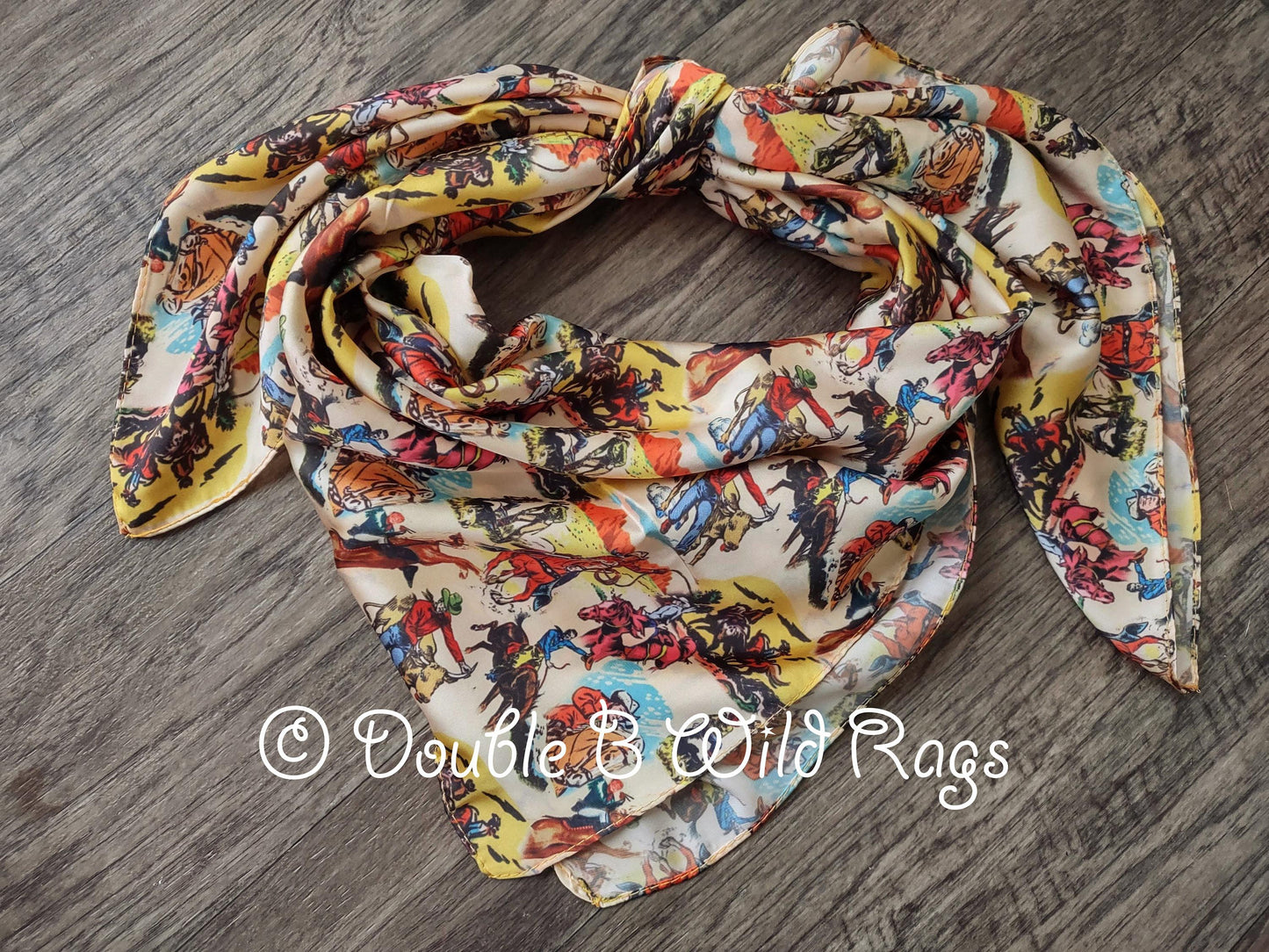WILD RAG Vintage Retro Cowboy Cartoon Comic Book Western Neck Scarf Bandanna by Double B Wild Rags