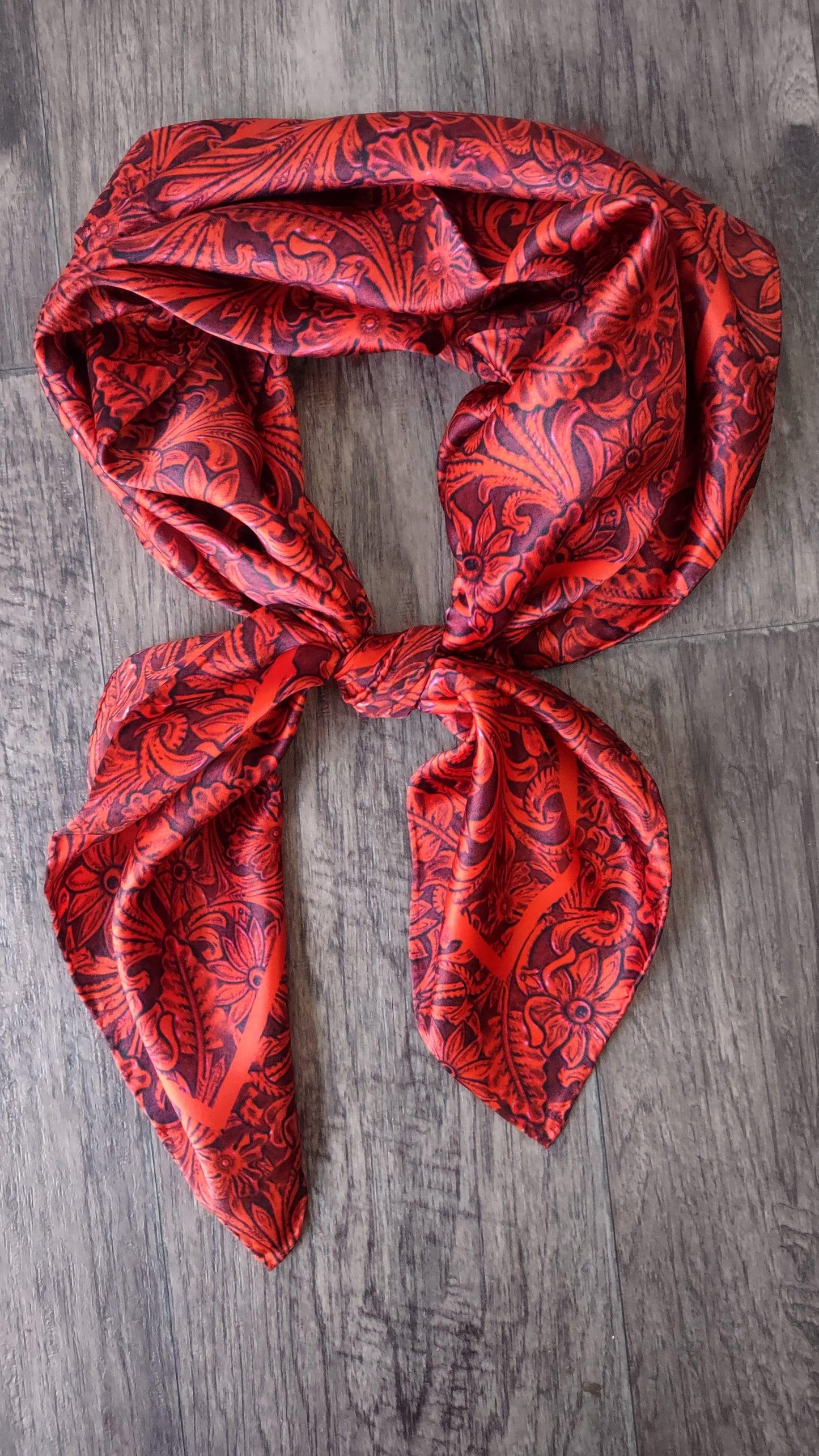 Wild Rag 100% SILK 816 Red Tooled Leather Cowboy Western Neck Scarf Bandanna by Double B Wild Rags