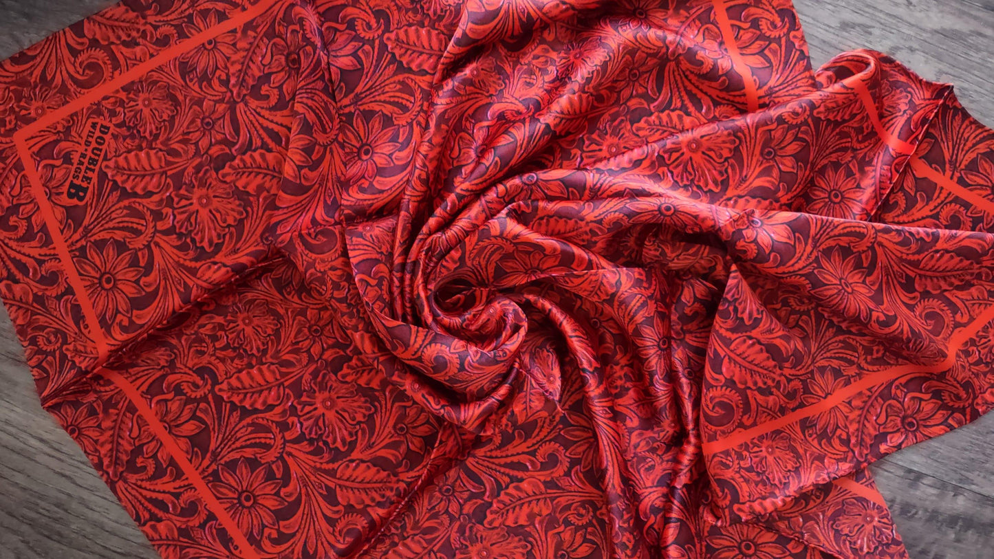 Wild Rag 100% SILK 816 Red Tooled Leather Cowboy Western Neck Scarf Bandanna by Double B Wild Rags