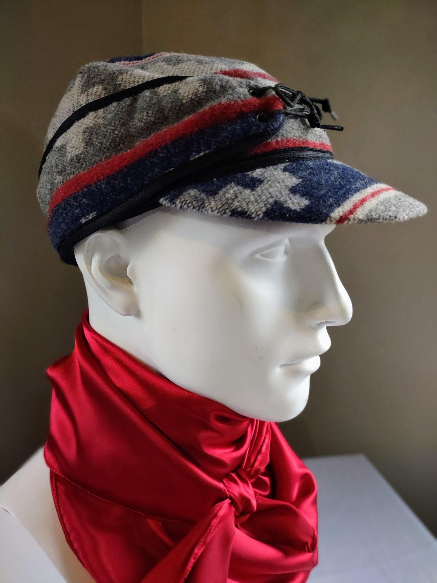 Stockman's Wool Hat RED and BLUE Navajo Pattern Railroad cattleman's Cowboy winter hat Men's Women's