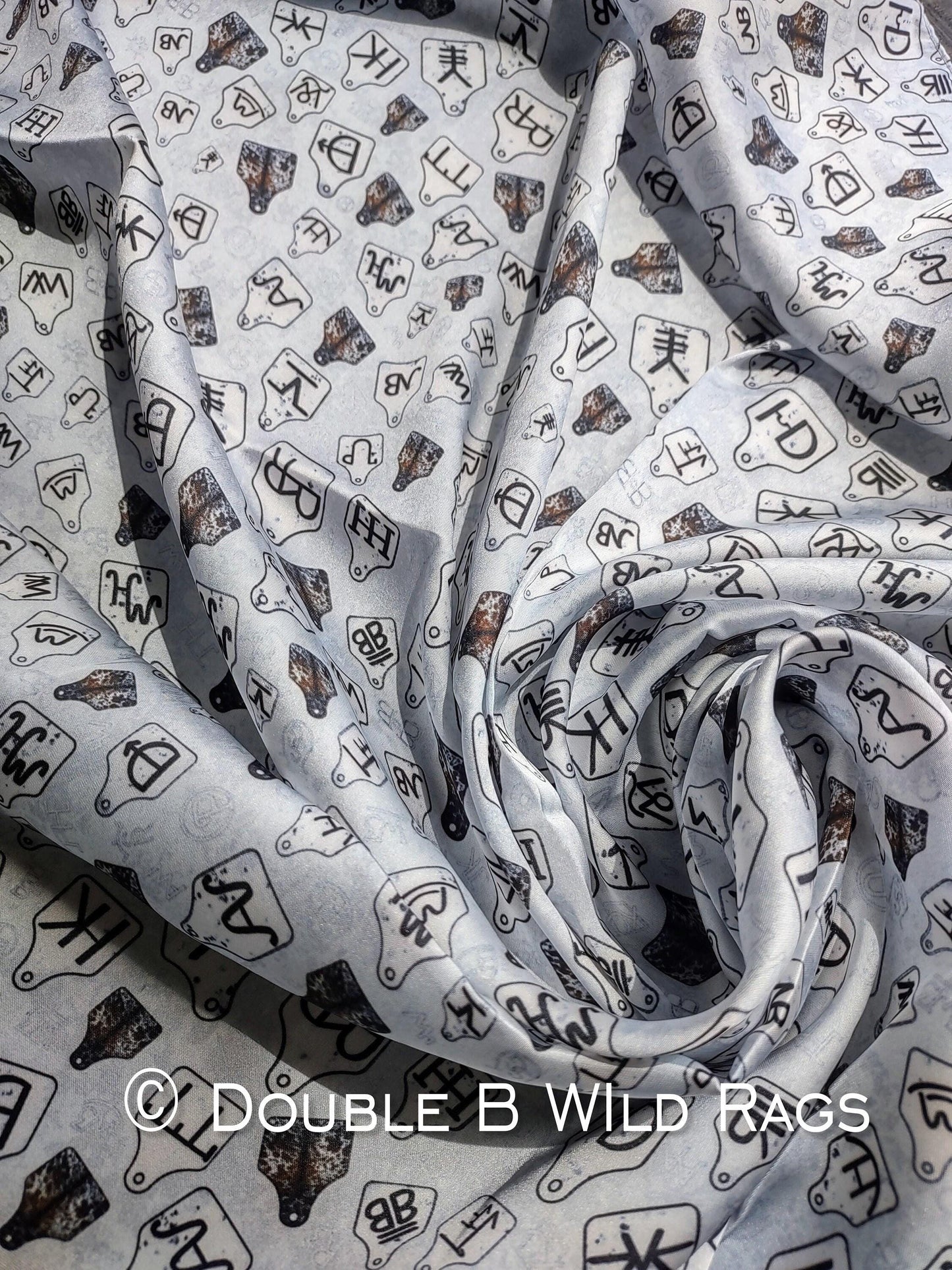 Wild Rag Black and Gray Cattle Tags and Livestock Brands Western Cowboy Neck Scarf Bandana by Double B Wild Rags