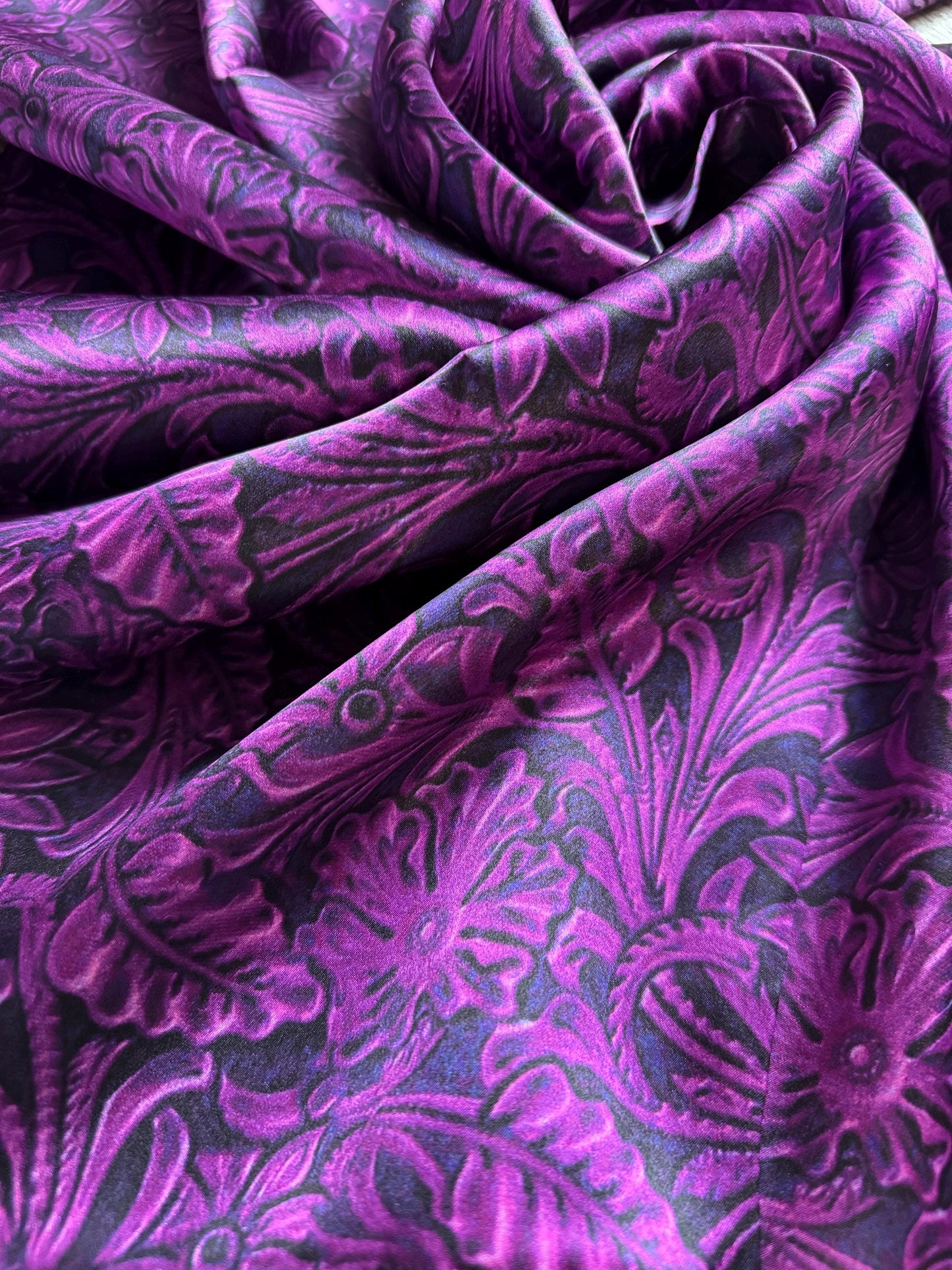100% Silk Wild Rag Tooled Leather Floral Deep Purple by Double B Wild Rags