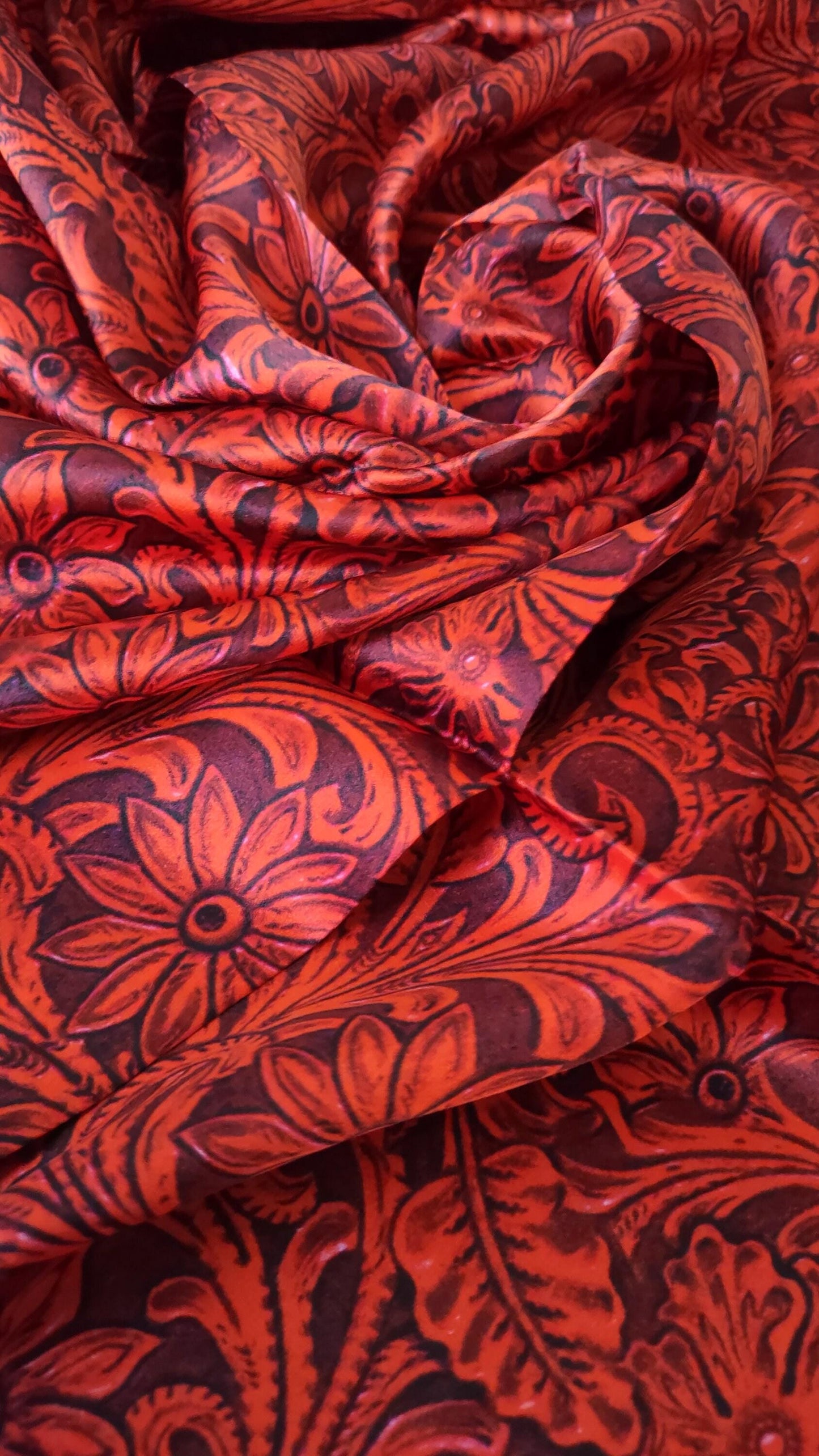 Wild Rag 100% SILK 816 Red Tooled Leather Cowboy Western Neck Scarf Bandanna by Double B Wild Rags