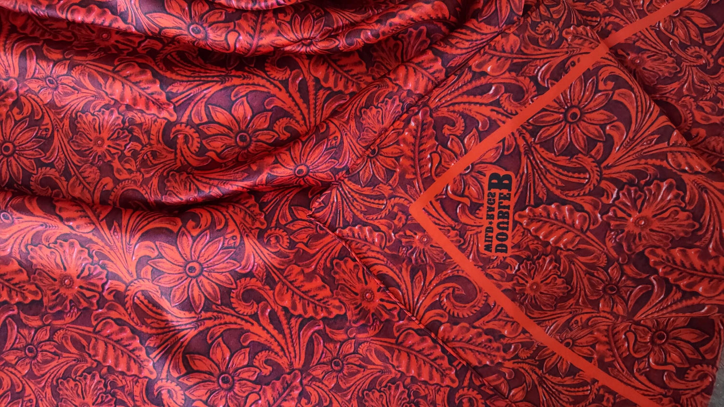 Wild Rag 100% SILK 816 Red Tooled Leather Cowboy Western Neck Scarf Bandanna by Double B Wild Rags