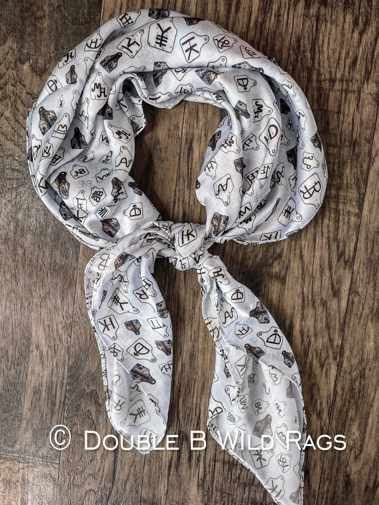 Wild Rag Black and Gray Cattle Tags and Livestock Brands Western Cowboy Neck Scarf Bandana by Double B Wild Rags