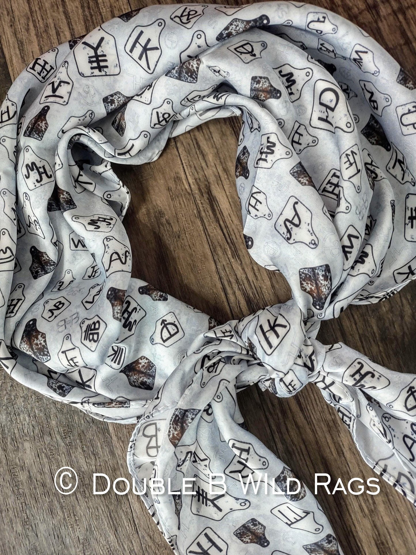 Wild Rag Black and Gray Cattle Tags and Livestock Brands Western Cowboy Neck Scarf Bandana by Double B Wild Rags