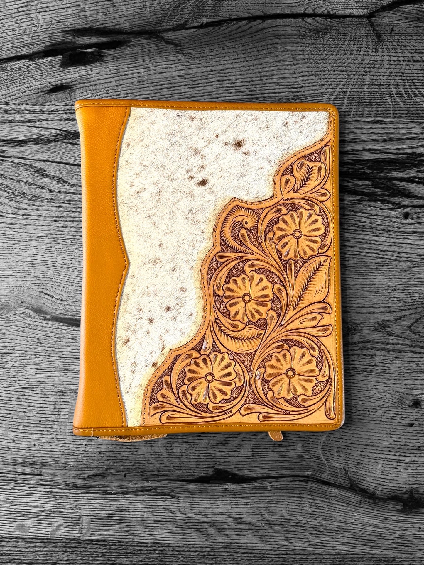 Business Autograph Headshot Folder Western Cowhide tooled leather by Double B Wild Rags