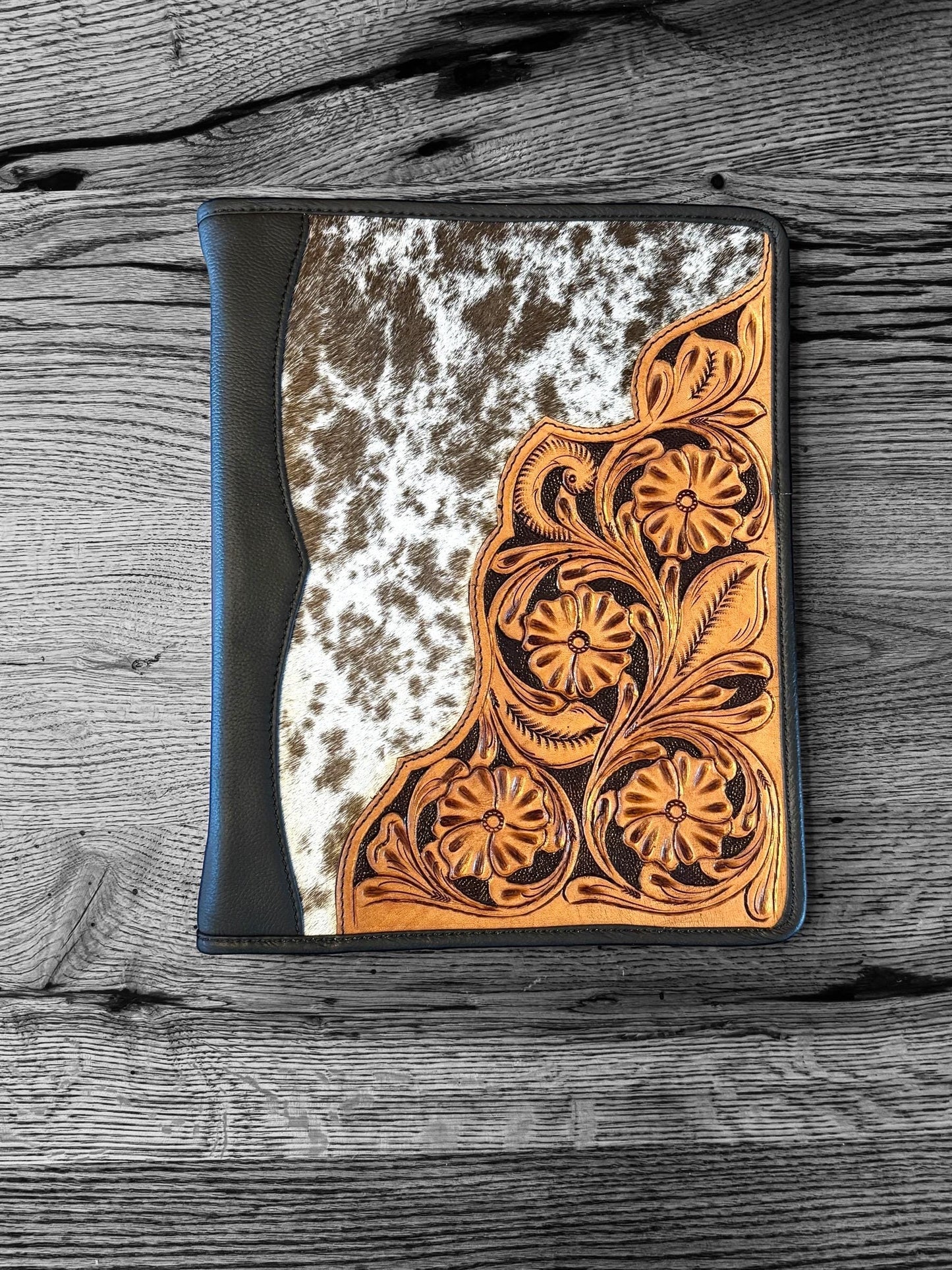Business Autograph Headshot Folder Western Cowhide tooled leather by Double B Wild Rags