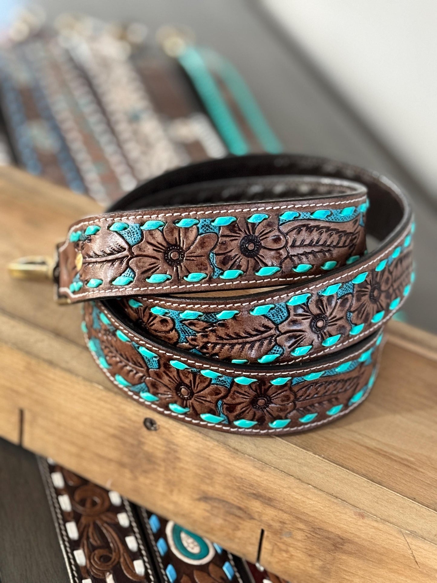 Western purse shoulder strap Cowhide tooled leather by Double B Wild Rags