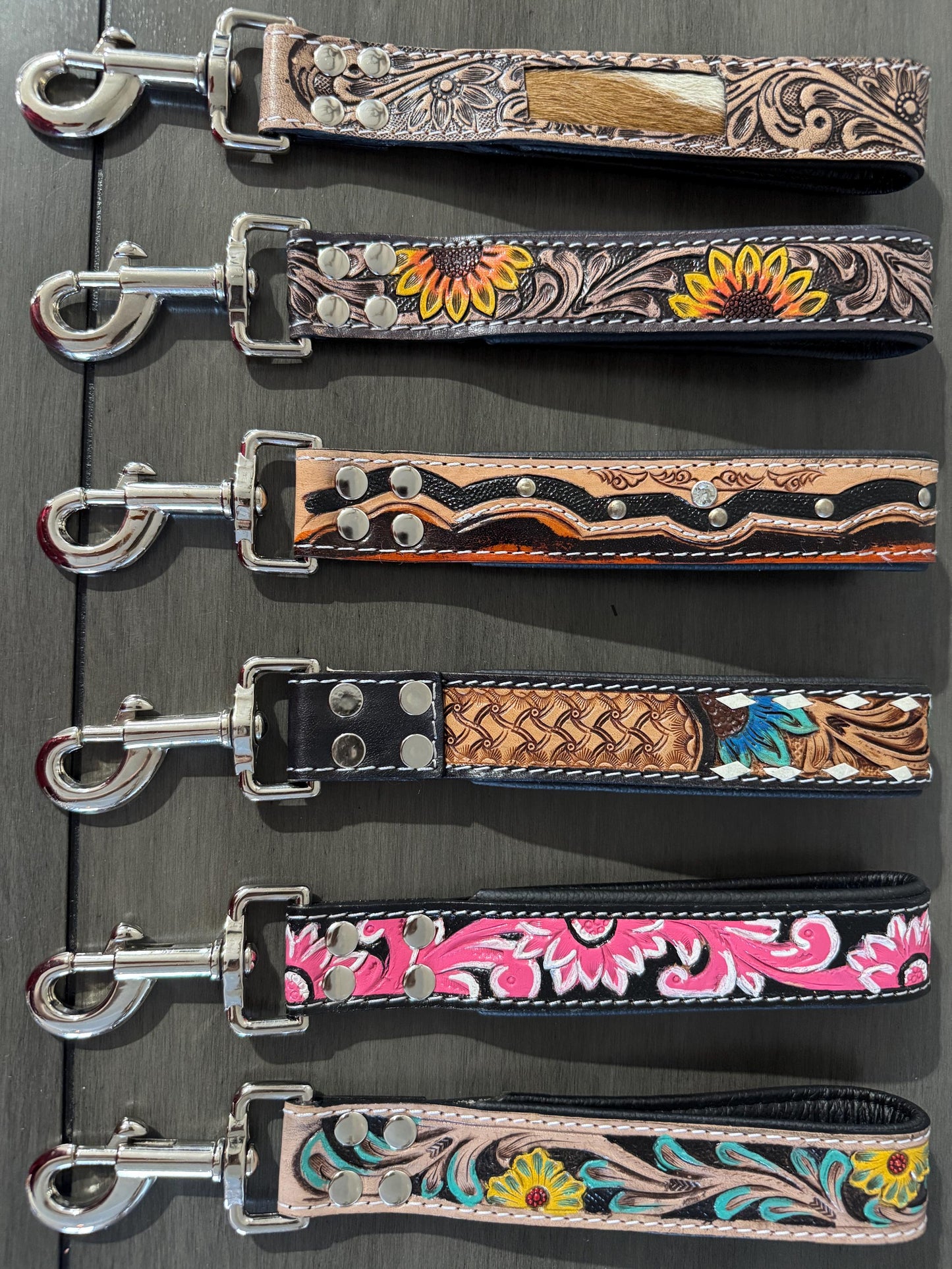 Short Western genuine leather dog pet leash for hiking or training by Double B Wild Rags